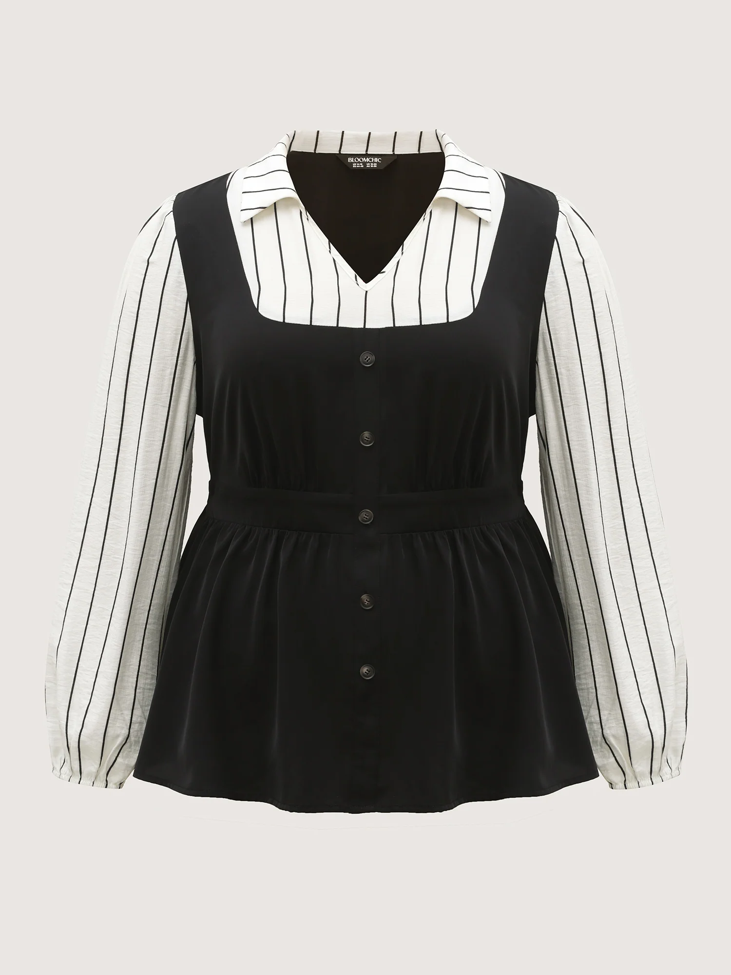 2-in-1 Button Vest Striped Blouse - Image 7