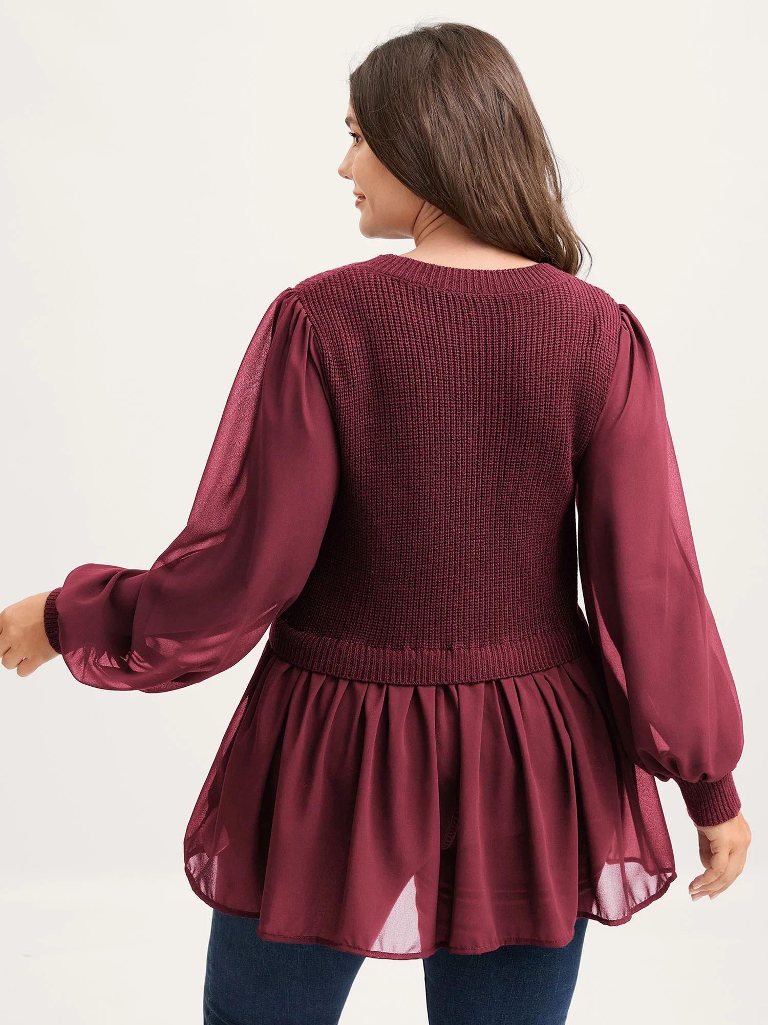 Balloon Sleeve Solid Twofer Sweater - Image 11