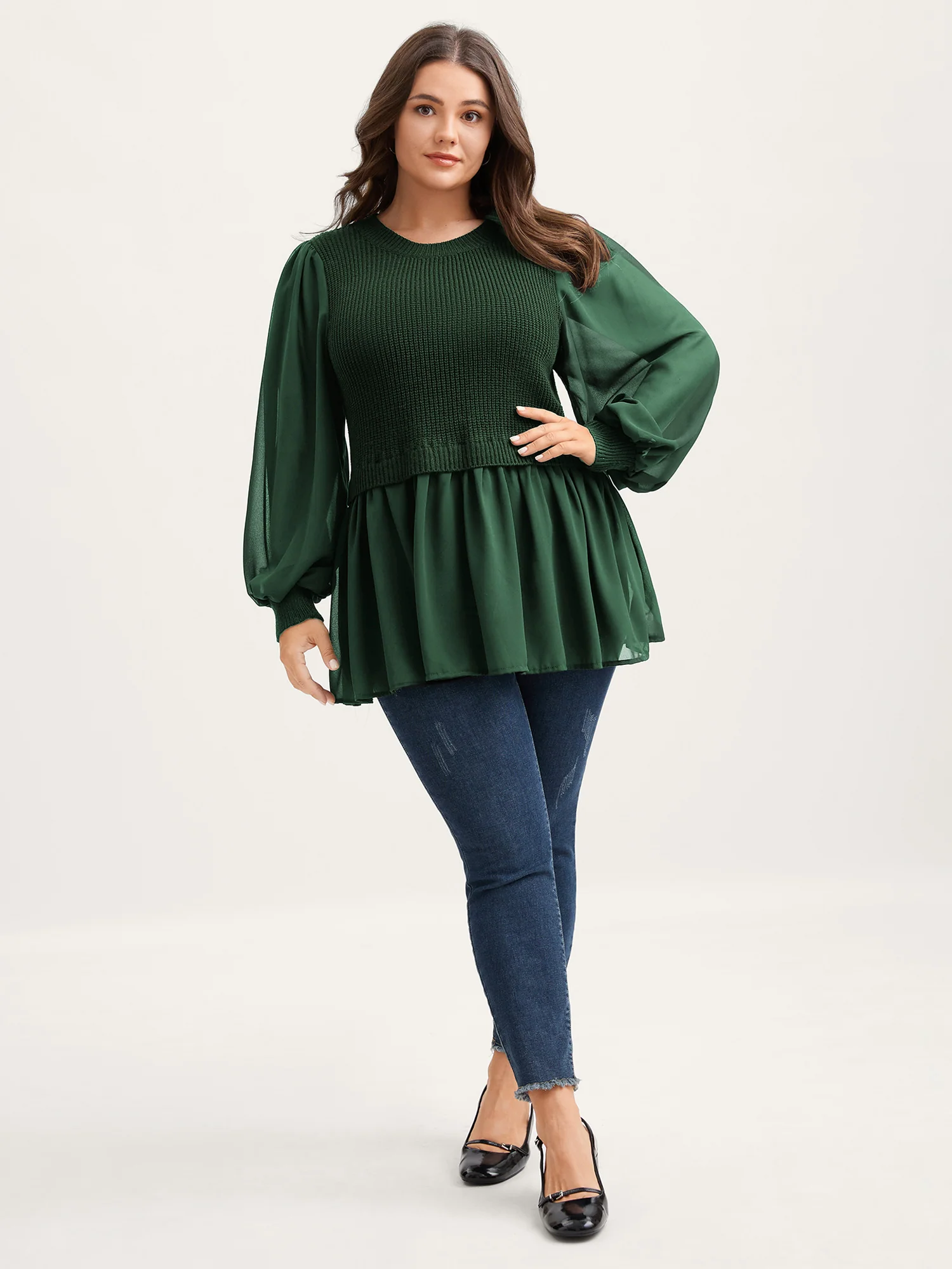 Balloon Sleeve Solid Twofer Sweater - Image 14