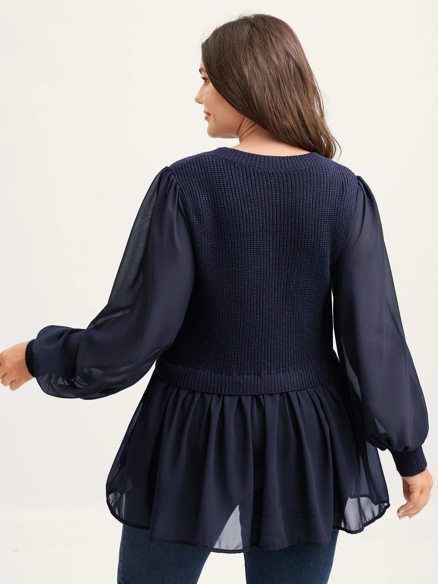 Balloon Sleeve Solid Twofer Sweater - Image 19