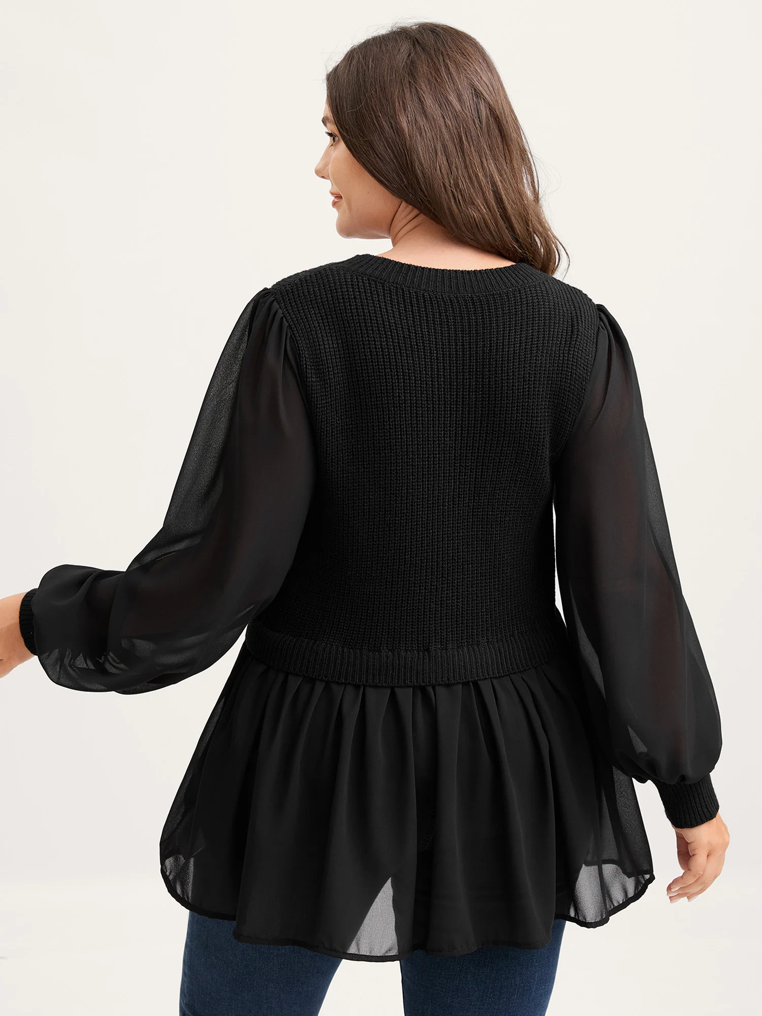 Balloon Sleeve Solid Twofer Sweater - Image 4