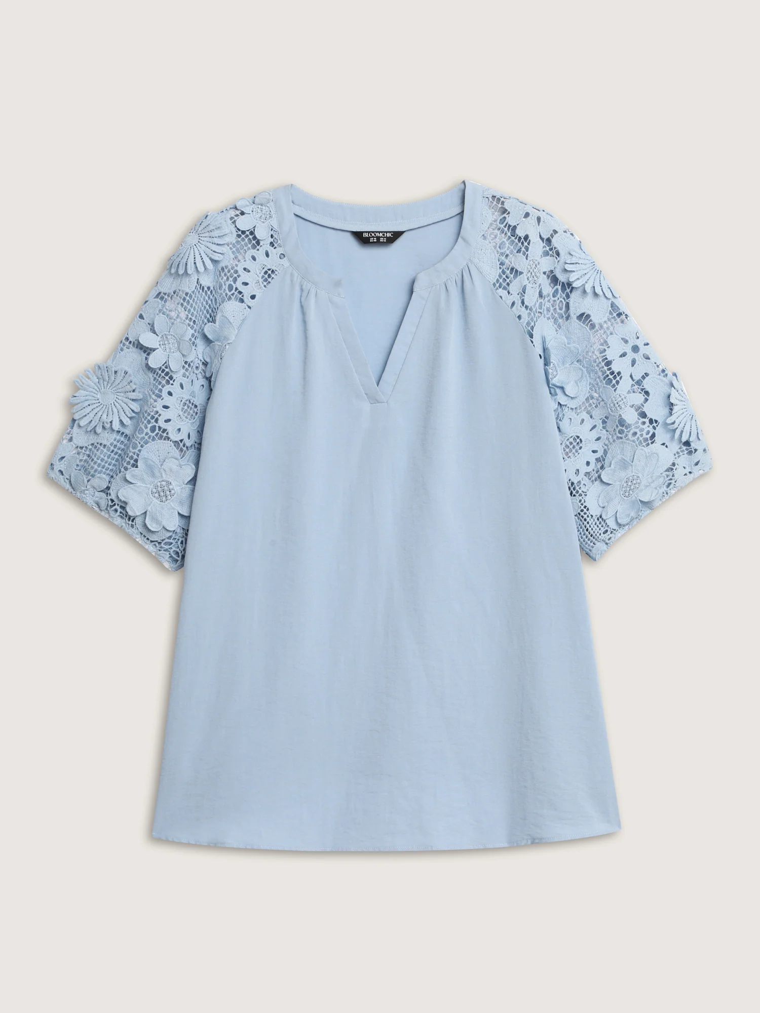 3D Floral Sleeve Spliced Flowy Blouse - Image 8