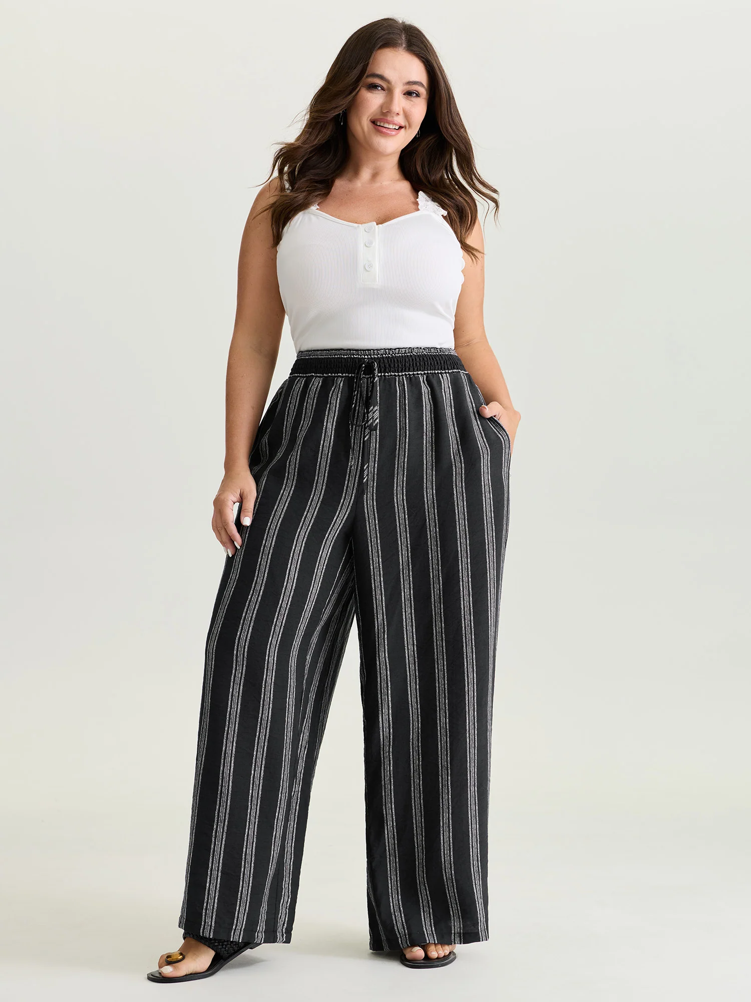Abstract Striped Drawstring Shirred Waist Pants