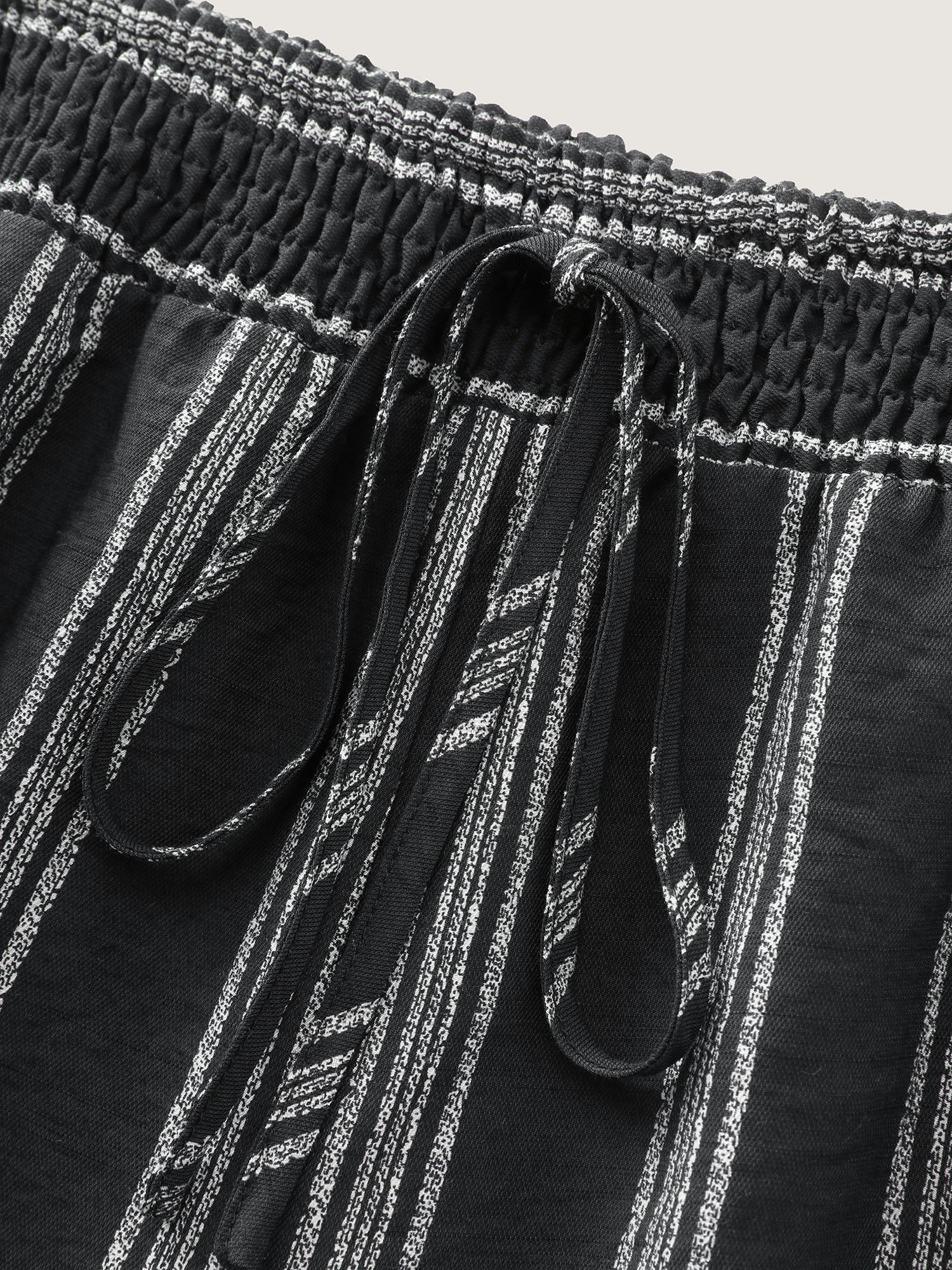 Abstract Striped Drawstring Shirred Waist Pants - Image 6