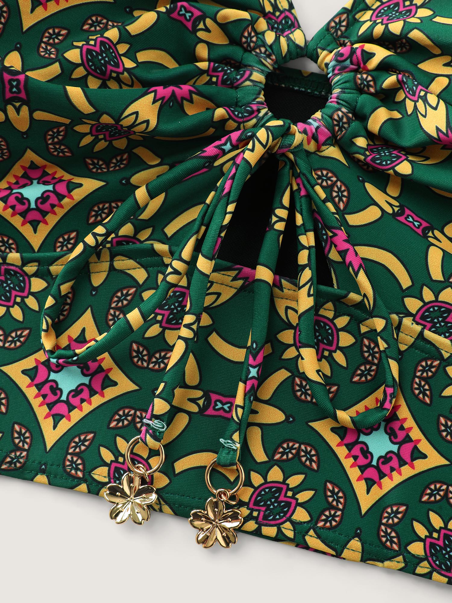Adjustable Geometric Cut-Out Print Bikini Top - Image 5