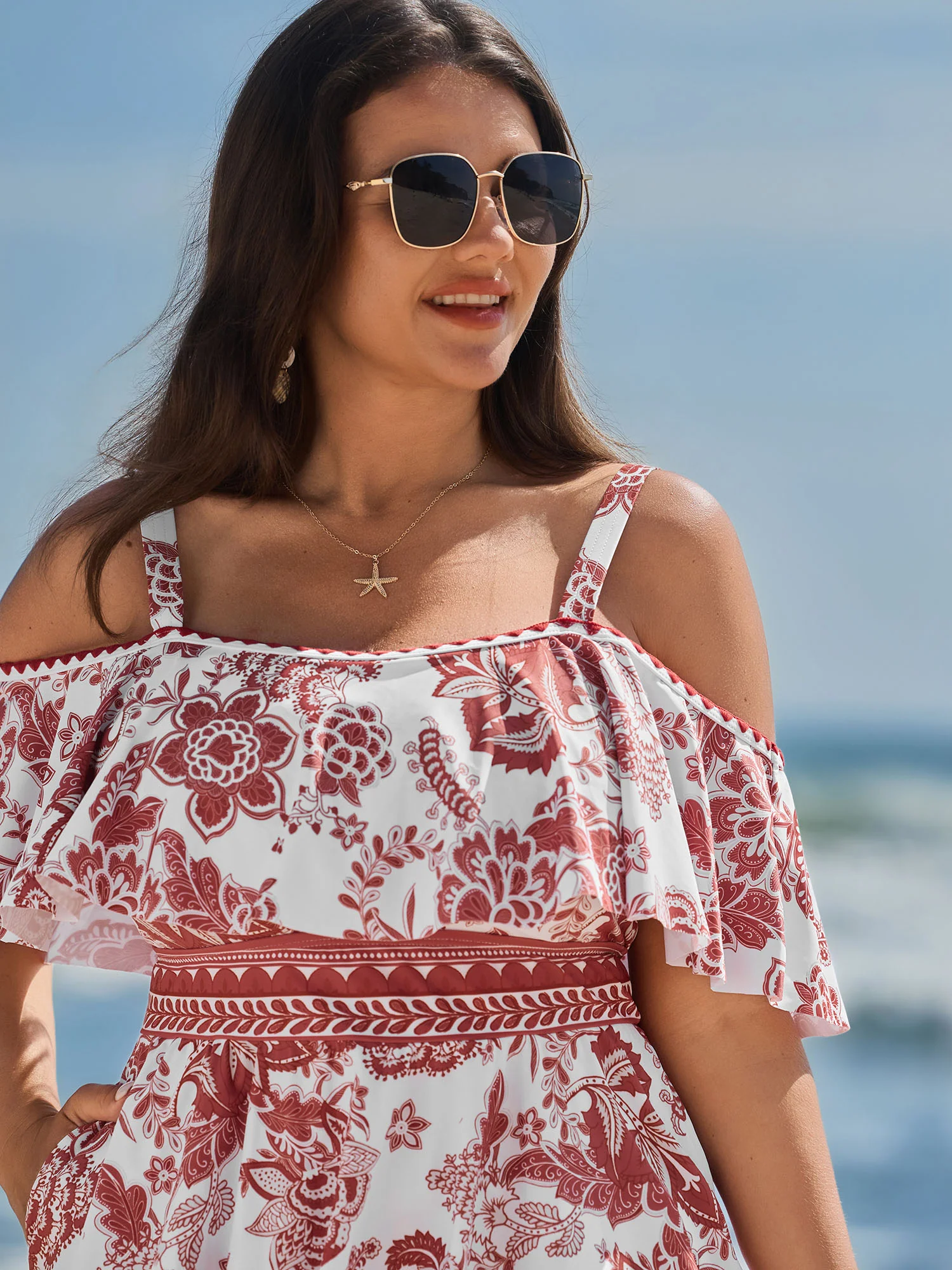 Anti-Float Tie Off-Shoulder Swim Dress - Image 2