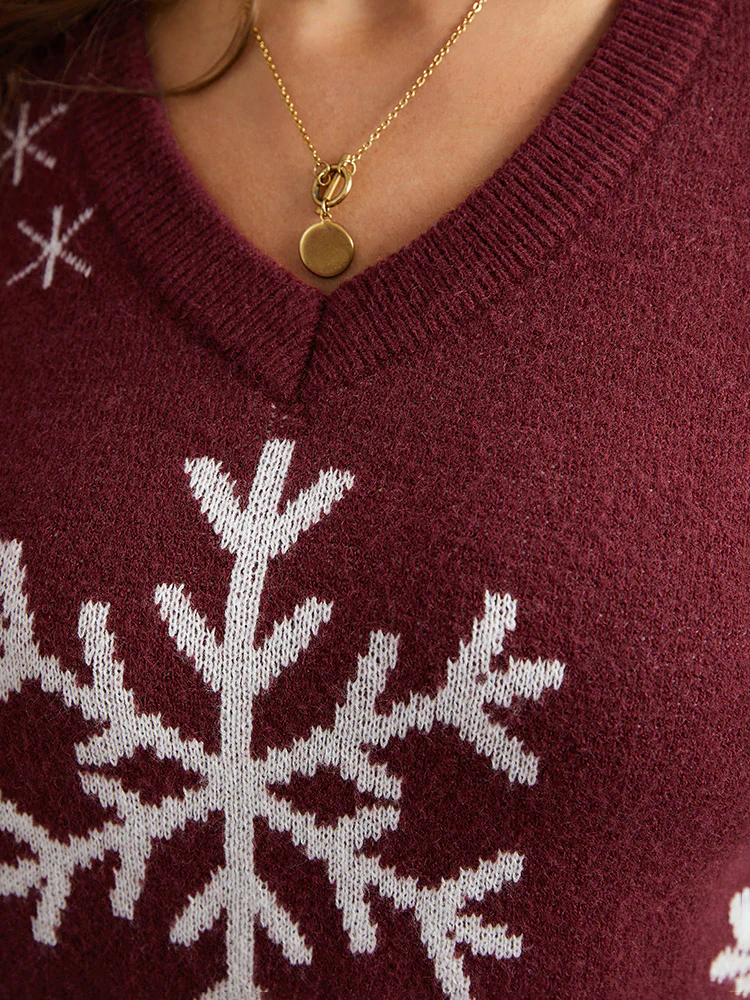 Anti-Pilling Snowflake Print Pullover - Image 12