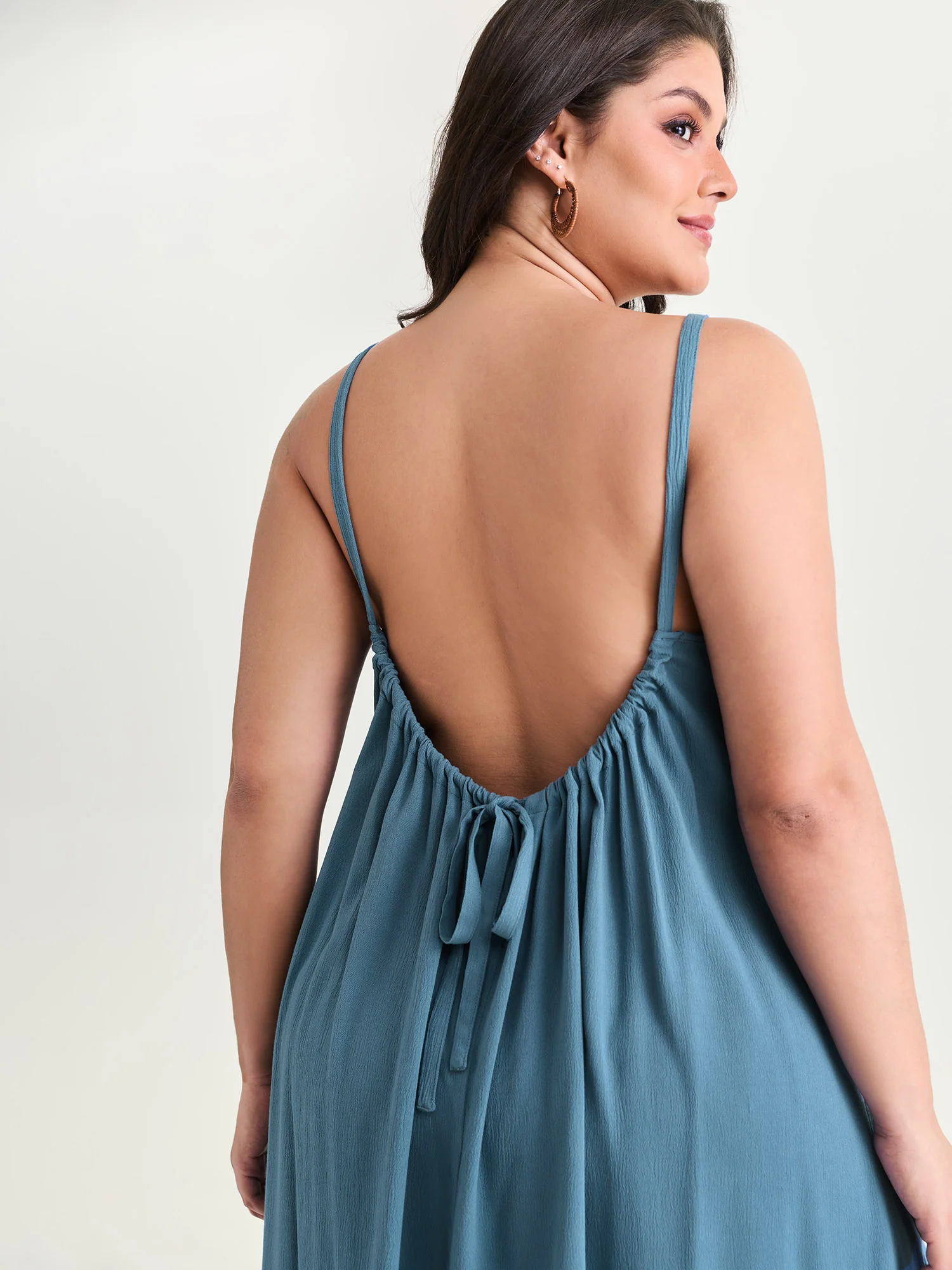 Backless Flowy Cami Plain Midi Dress