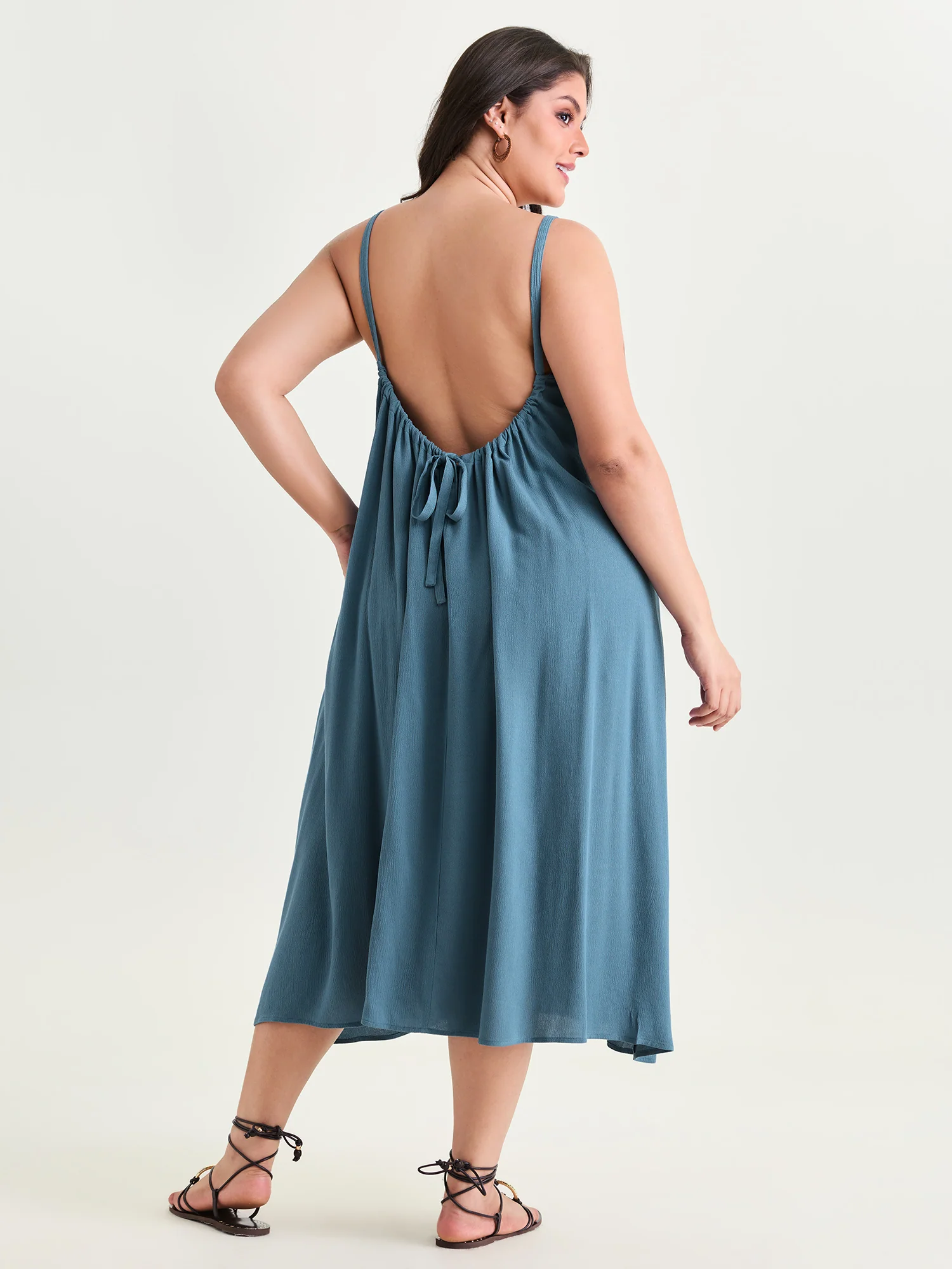 Backless Flowy Cami Plain Midi Dress - Image 5