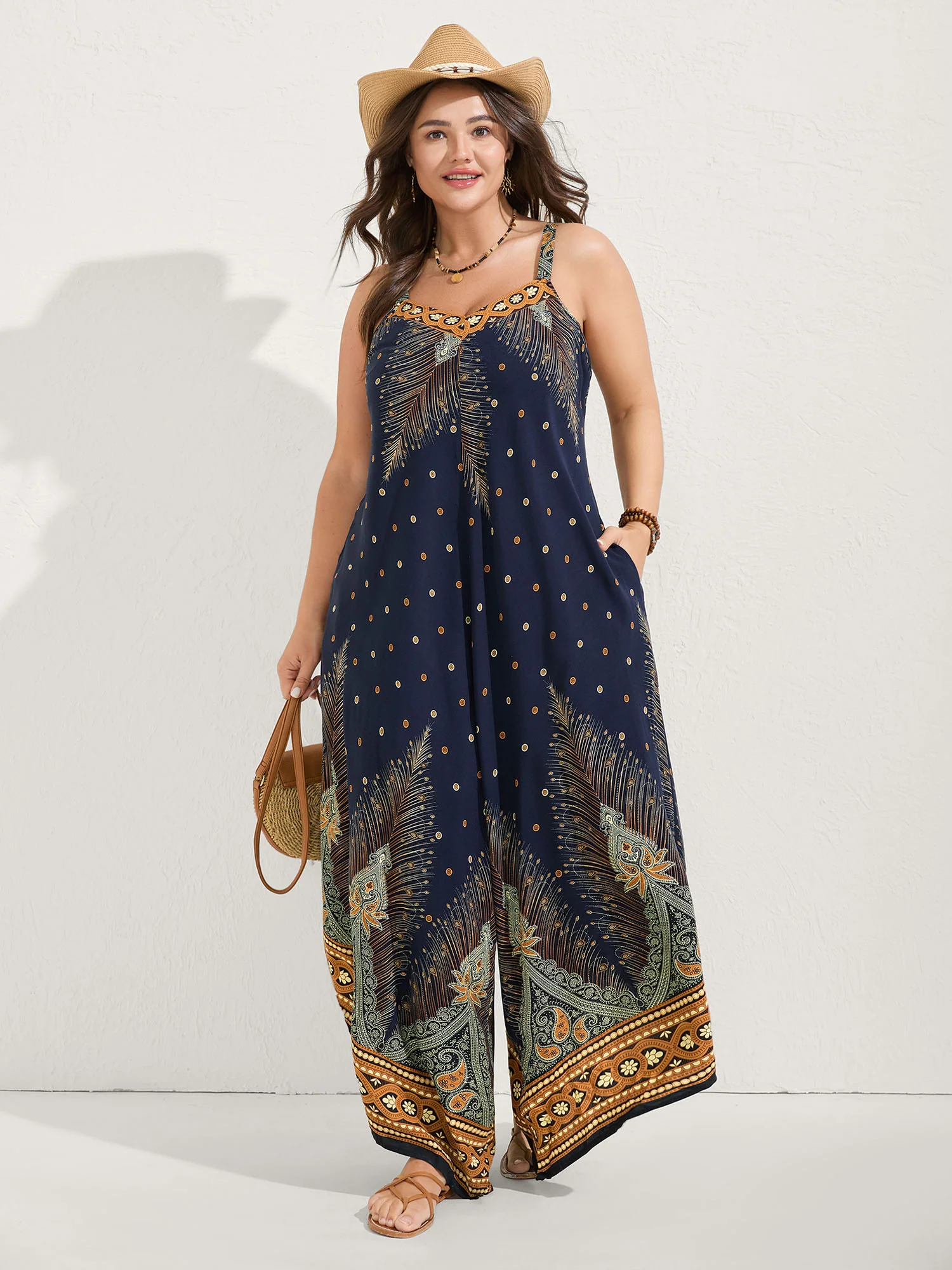 Boho Print Asymmetrical Hem Jumpsuit - Image 3