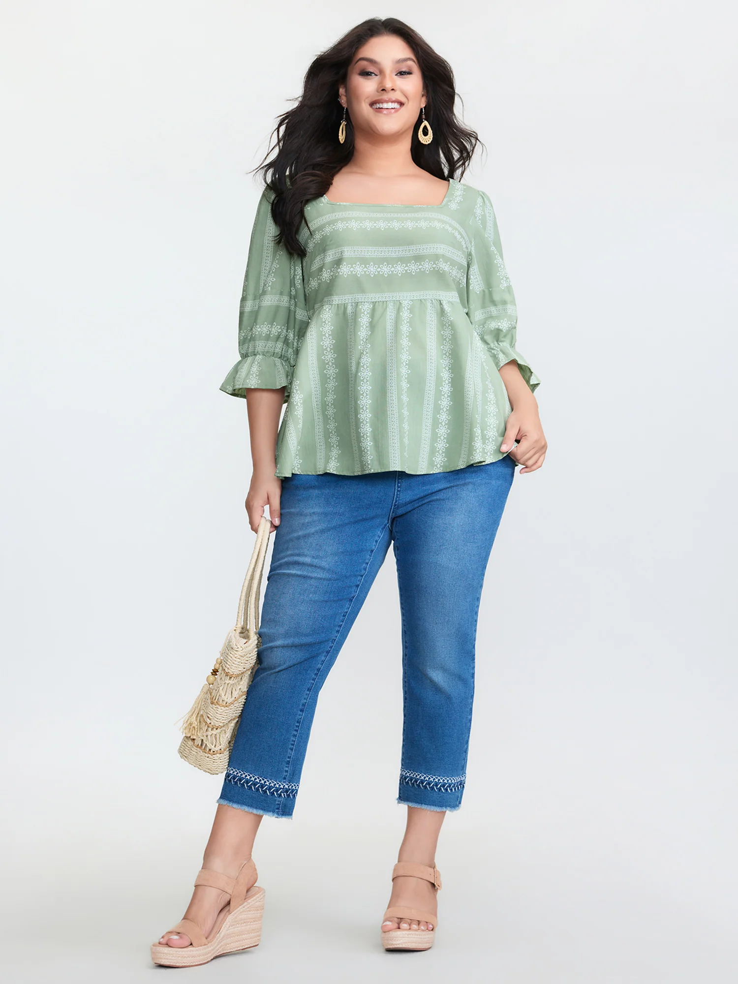 Boho Stripe Print Square Neck Blouse - Image 3