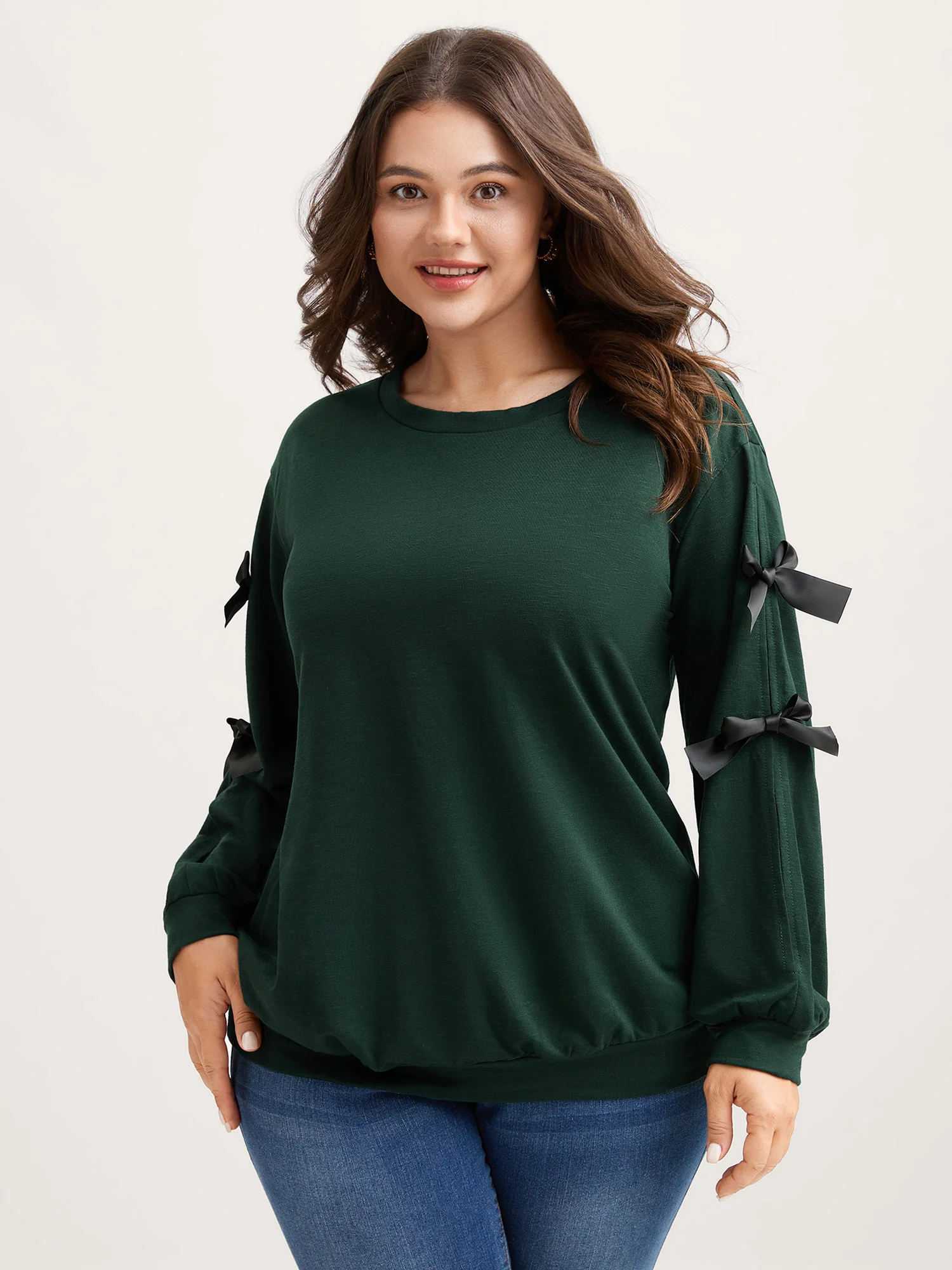 Bow-Knot Sleeve Cut-Out Sweatshirt - Image 2