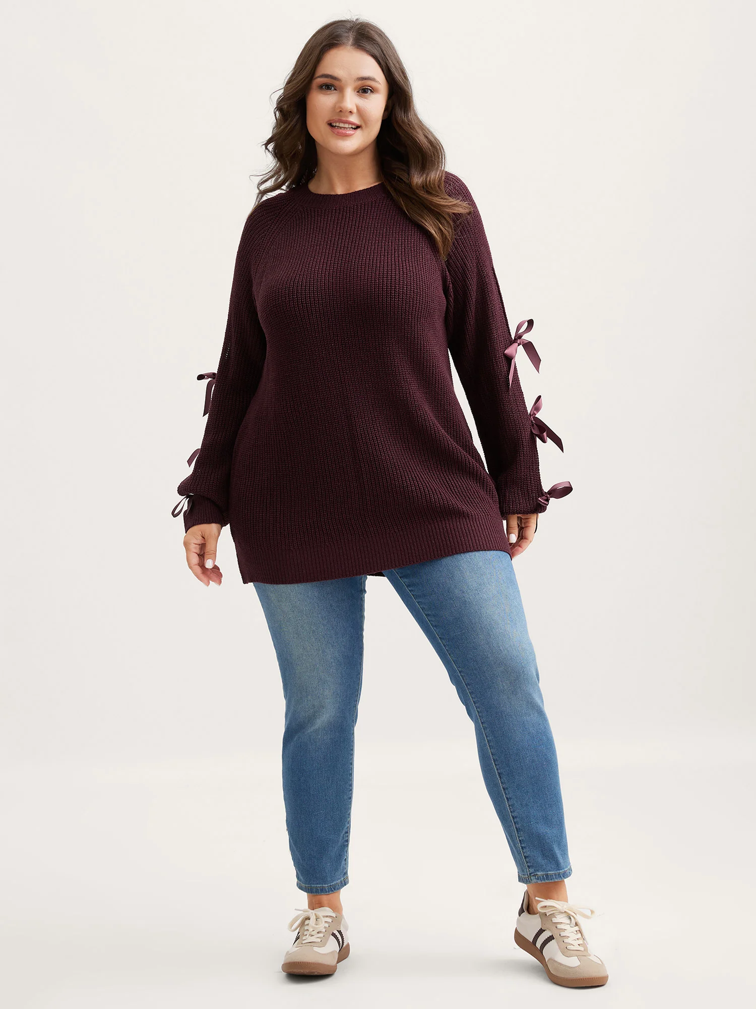 Bowknot Cut-Out Sleeve Solid Pullover - Image 4