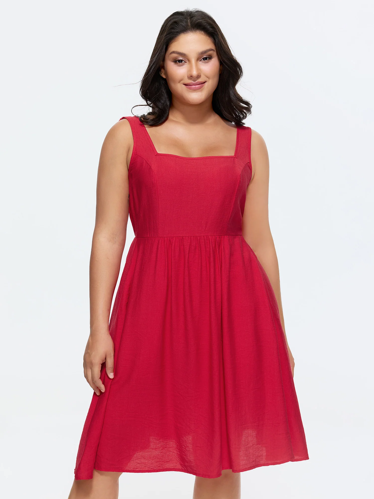 Bowknot Shirred Waist-Defining Plain Mini Dress - Image 2