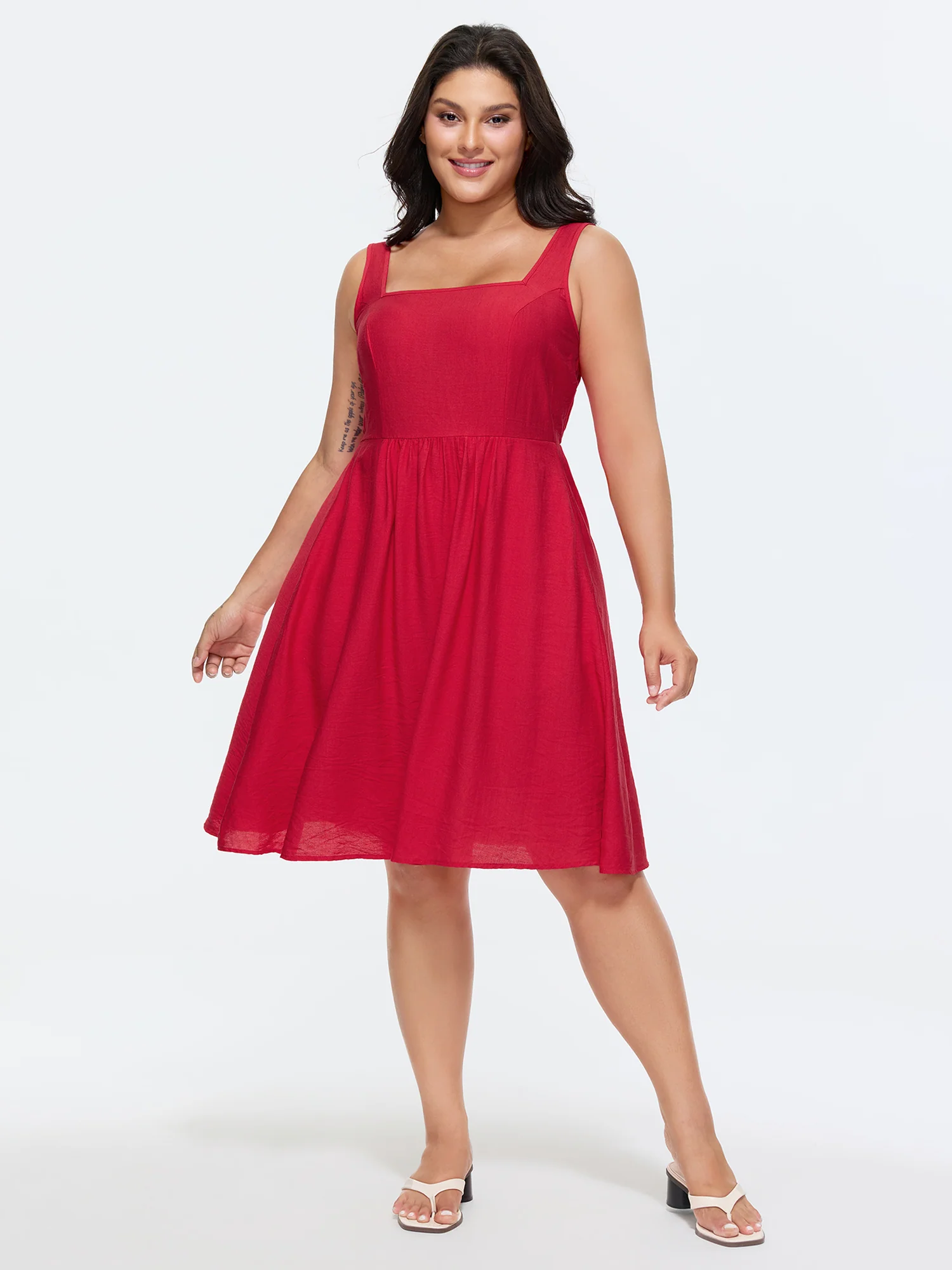 Bowknot Shirred Waist-Defining Plain Mini Dress - Image 3