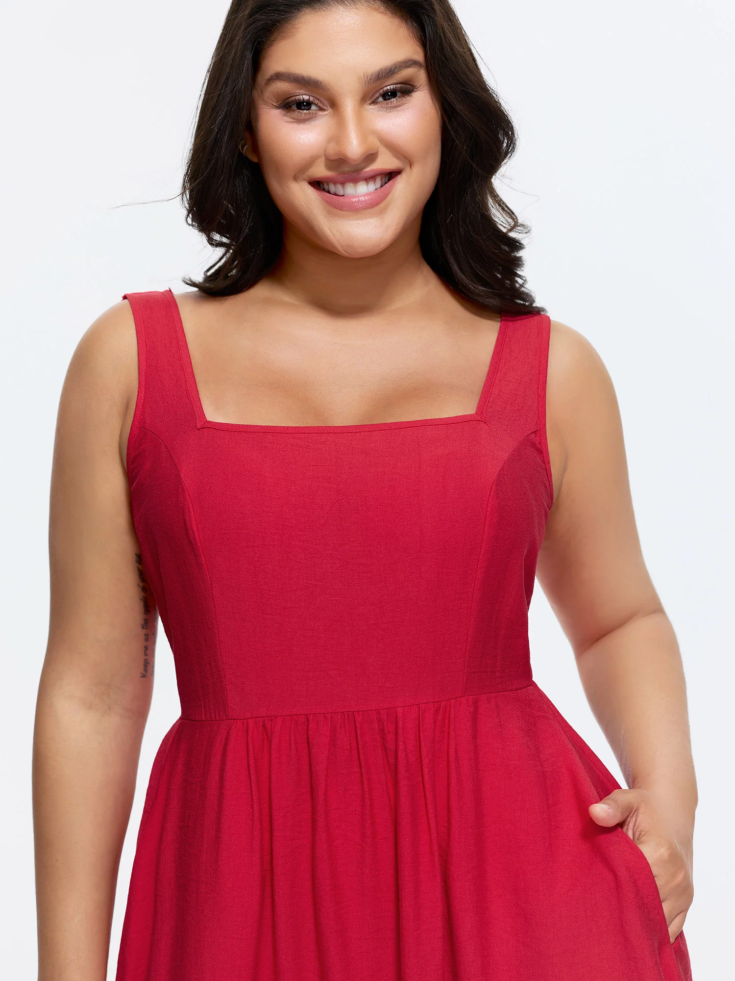 Bowknot Shirred Waist-Defining Plain Mini Dress - Image 4