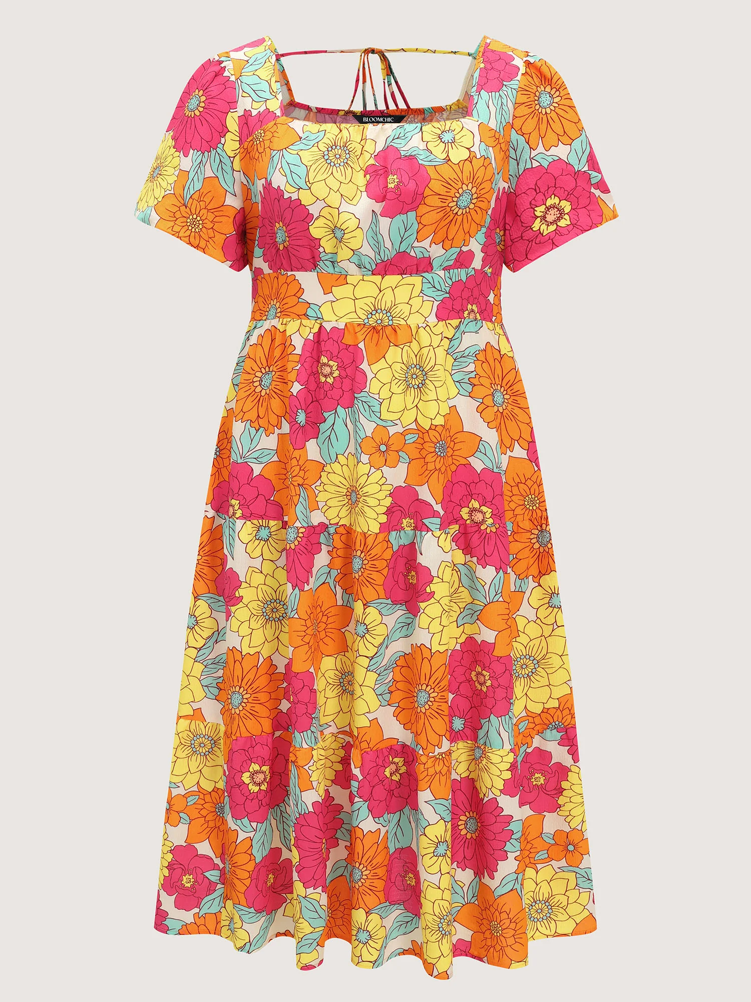 Bright Floral Print Shirred Midi Dress - Image 8