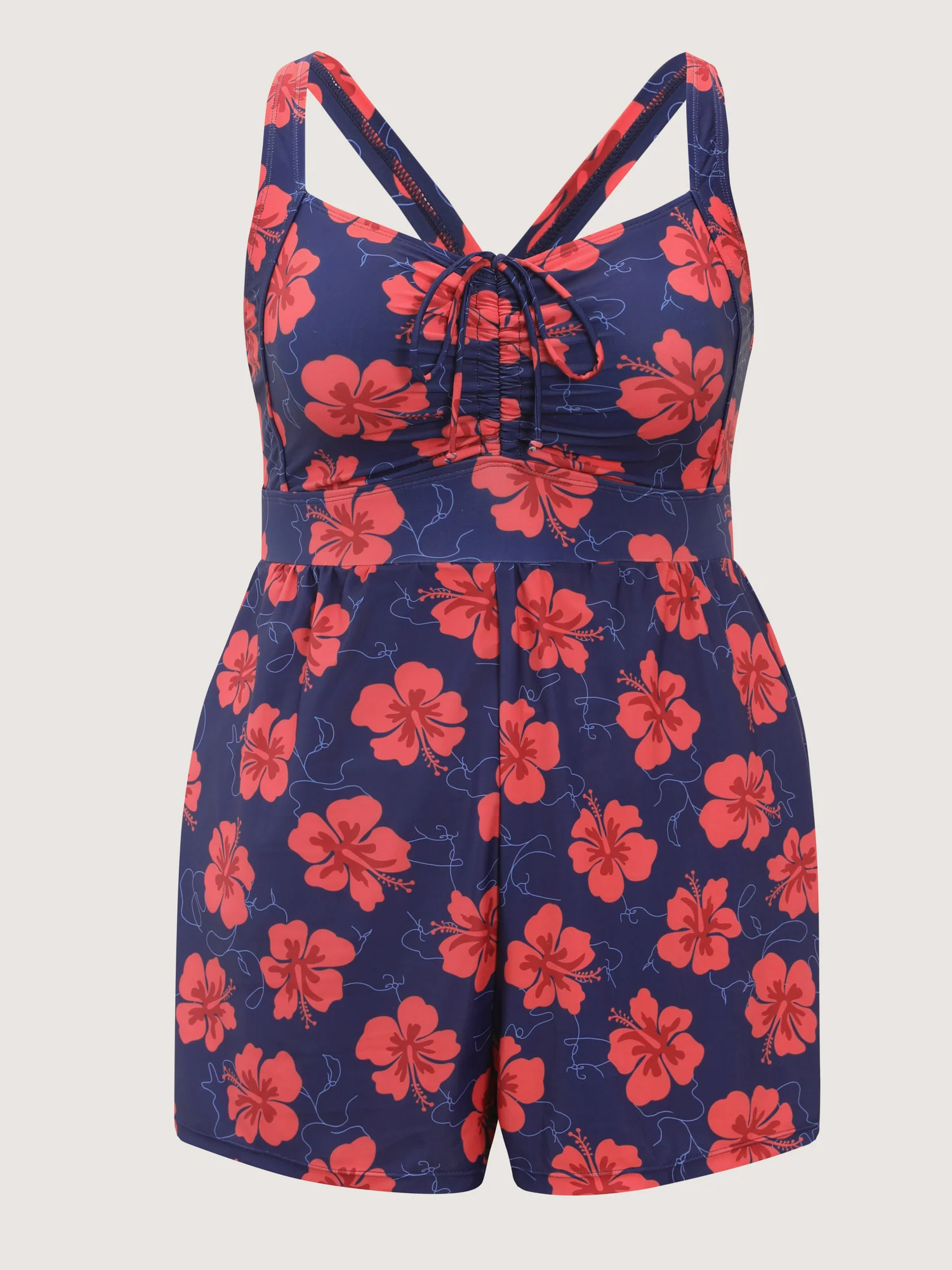 Bright Floral Print Shirred Pockets One Piece Swimsuit - Image 9