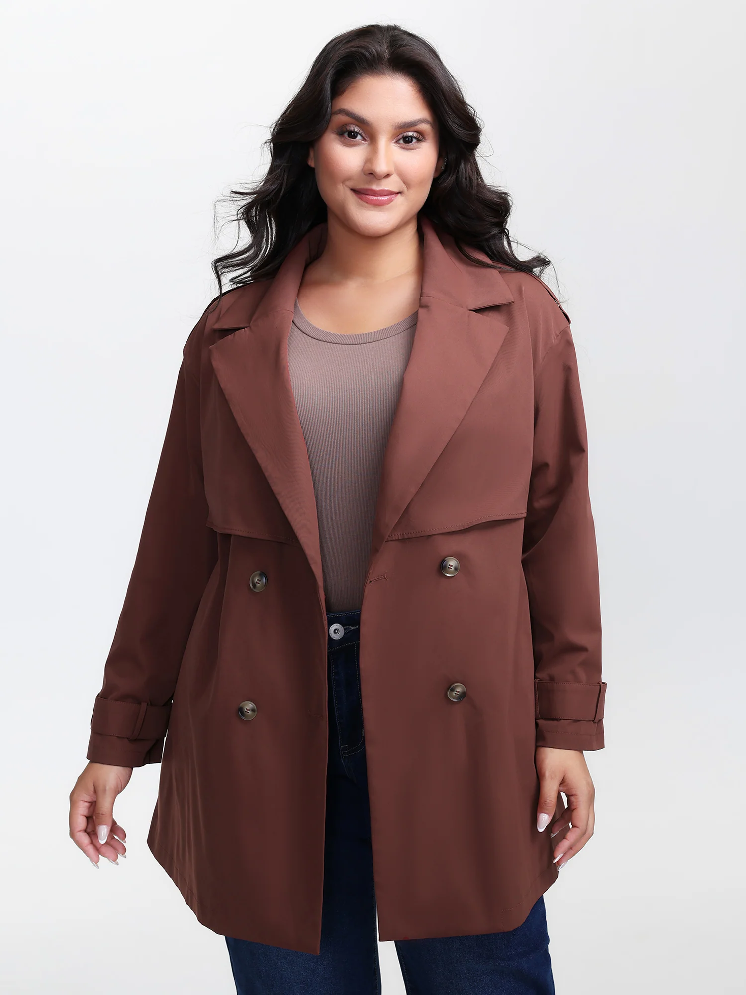 Button Belted Layered Trench Coat - Image 4