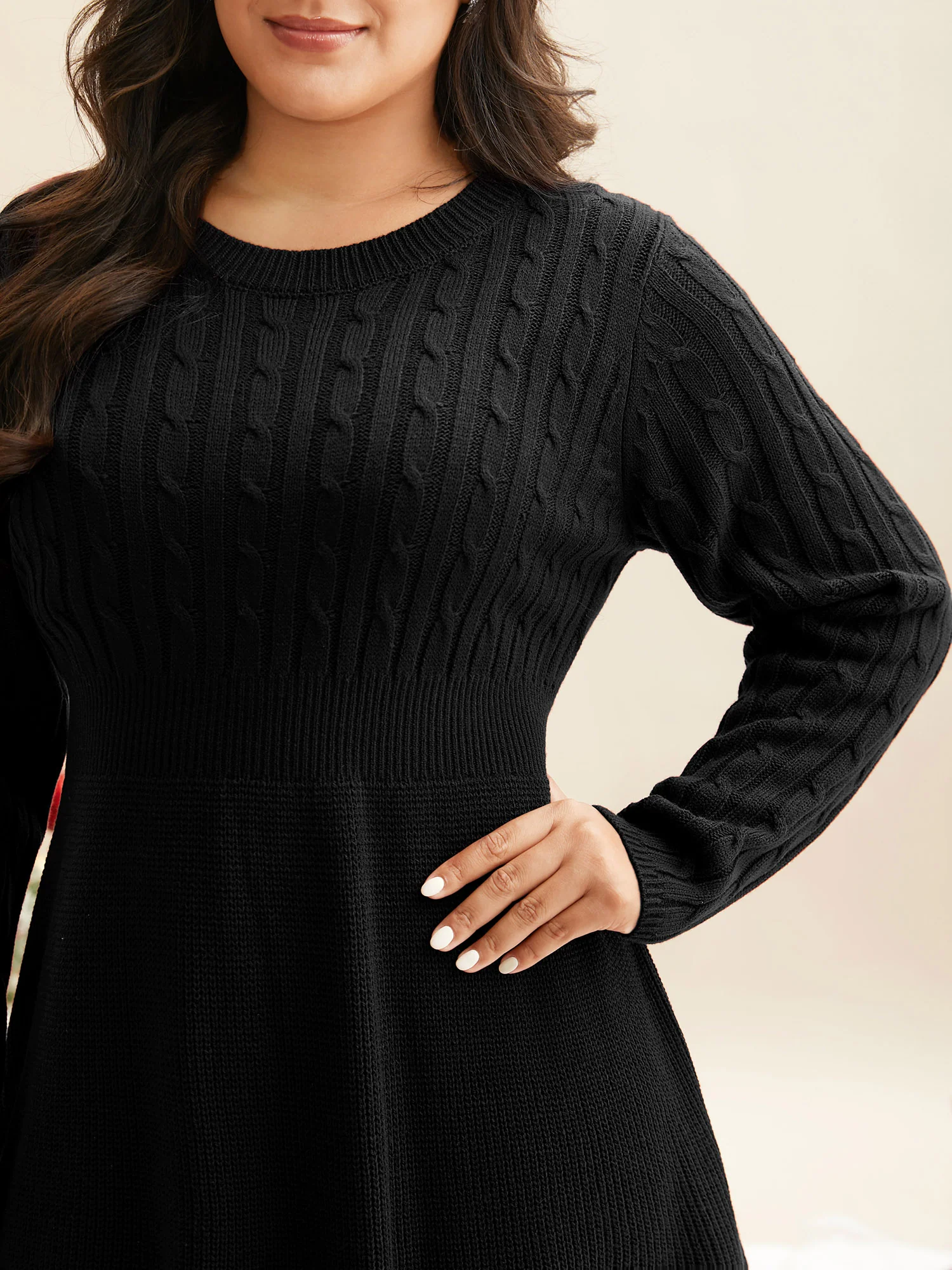 Cable Knit Fit-and-Flare Mini Sweater Dress - Image 14