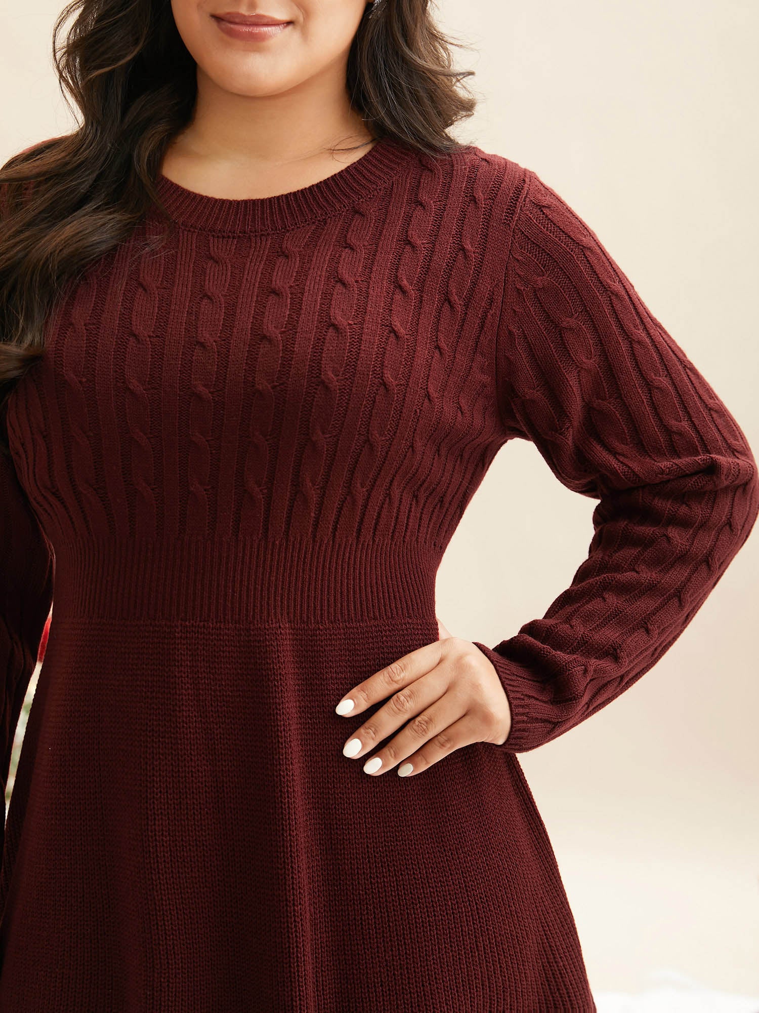 Cable Knit Fit-and-Flare Mini Sweater Dress - Image 20