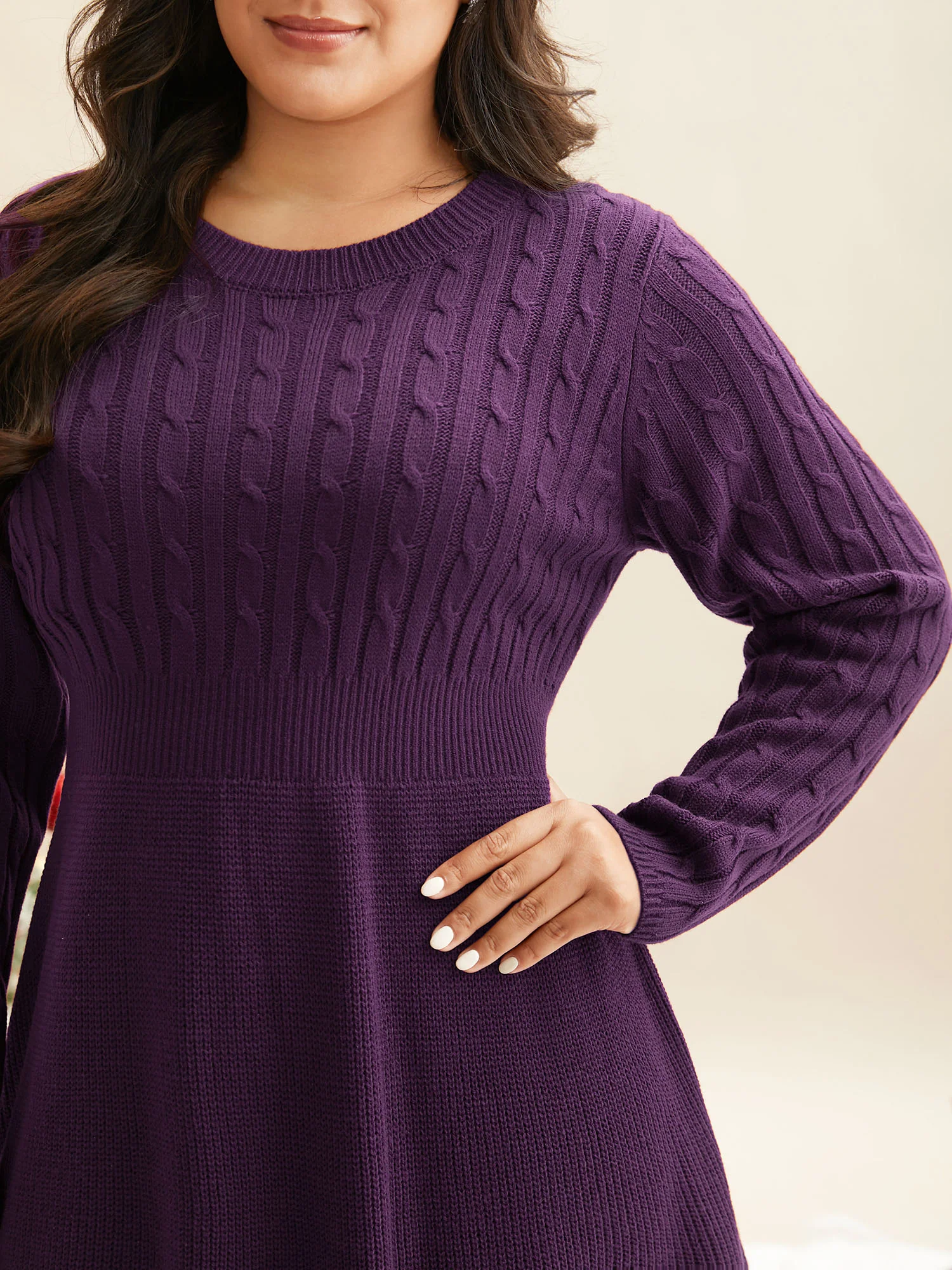 Cable Knit Fit-and-Flare Mini Sweater Dress - Image 9