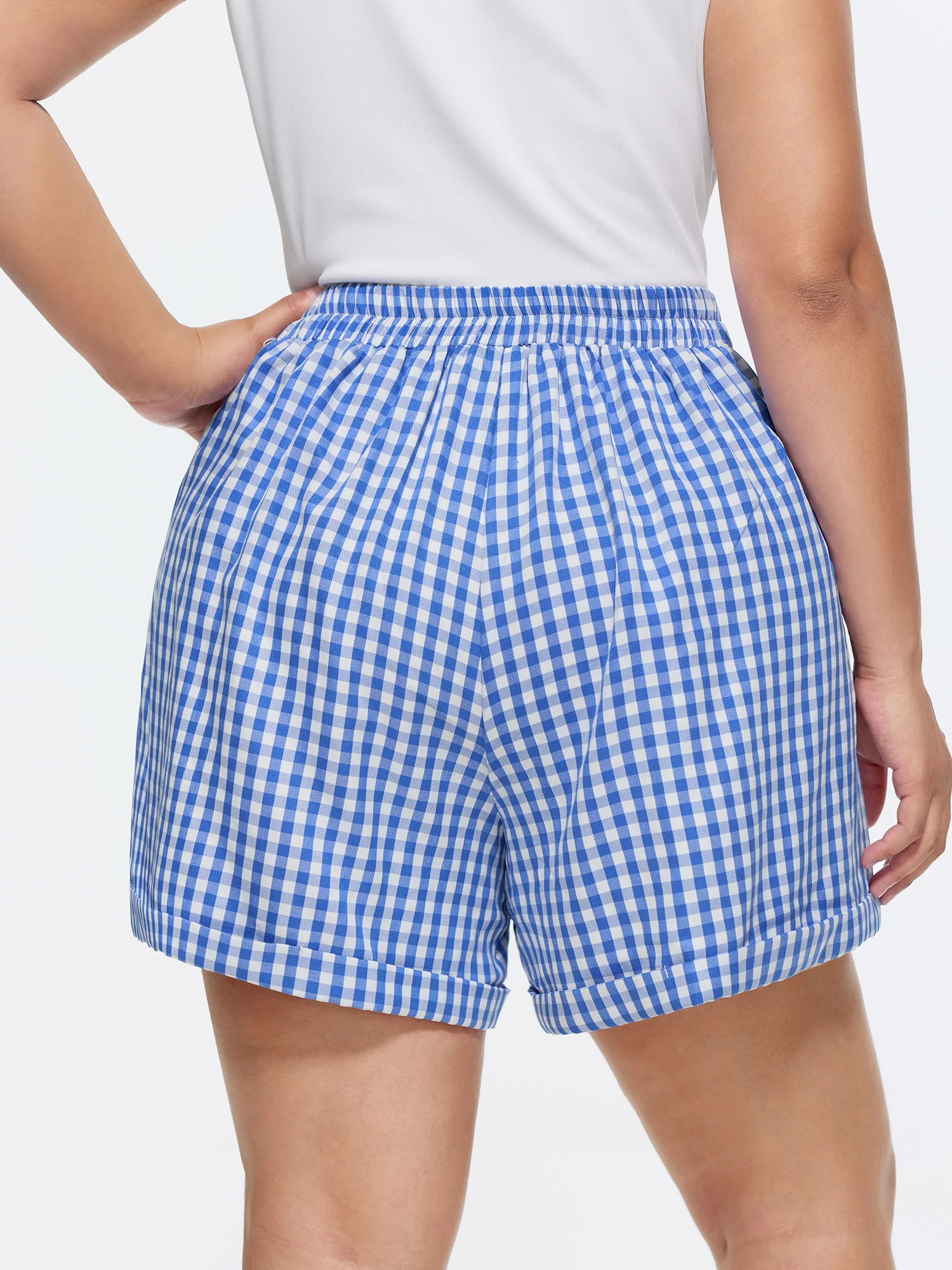 Check Print Bow-Tie Waist Shorts - Image 5