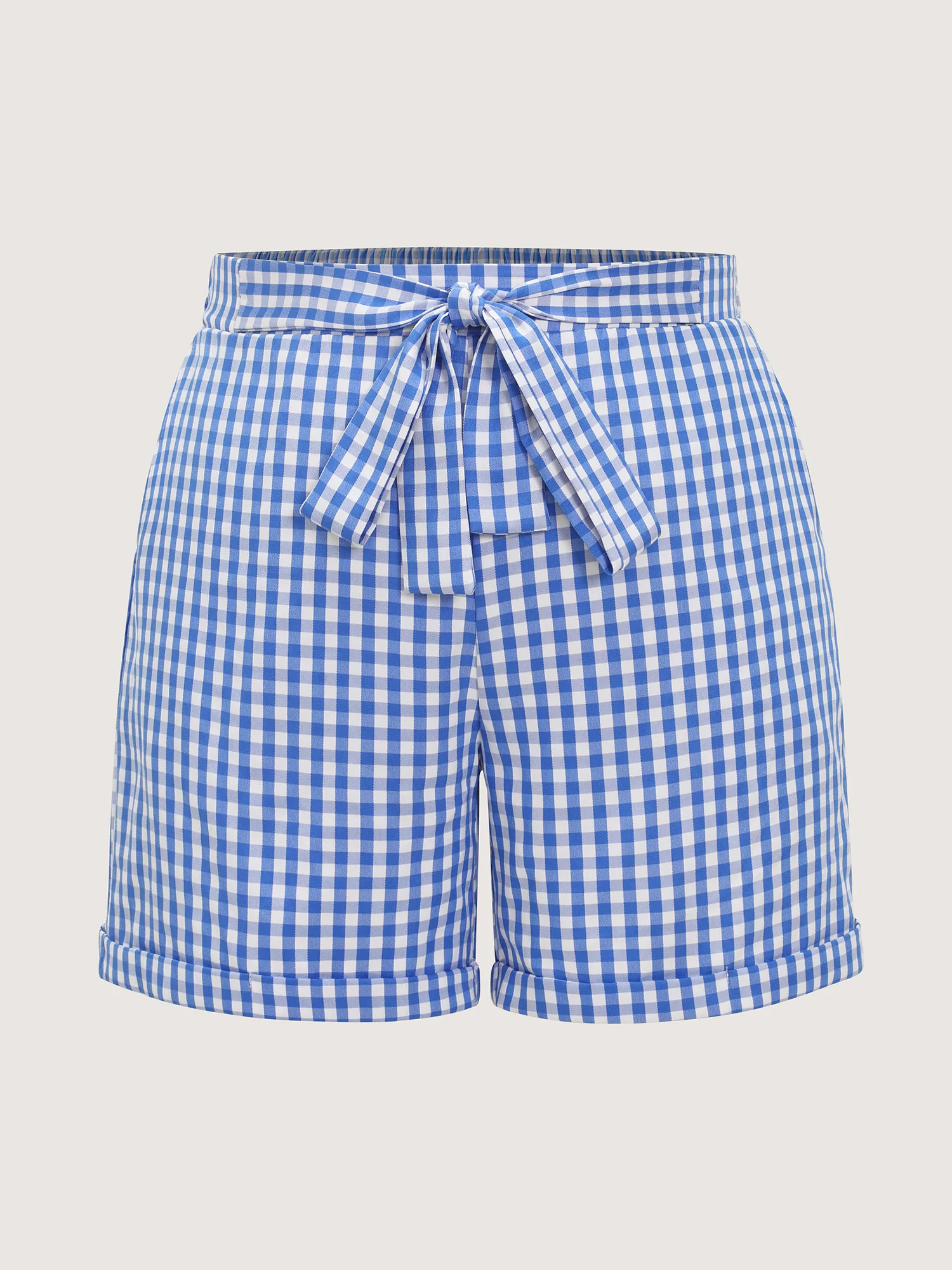Check Print Bow-Tie Waist Shorts - Image 8
