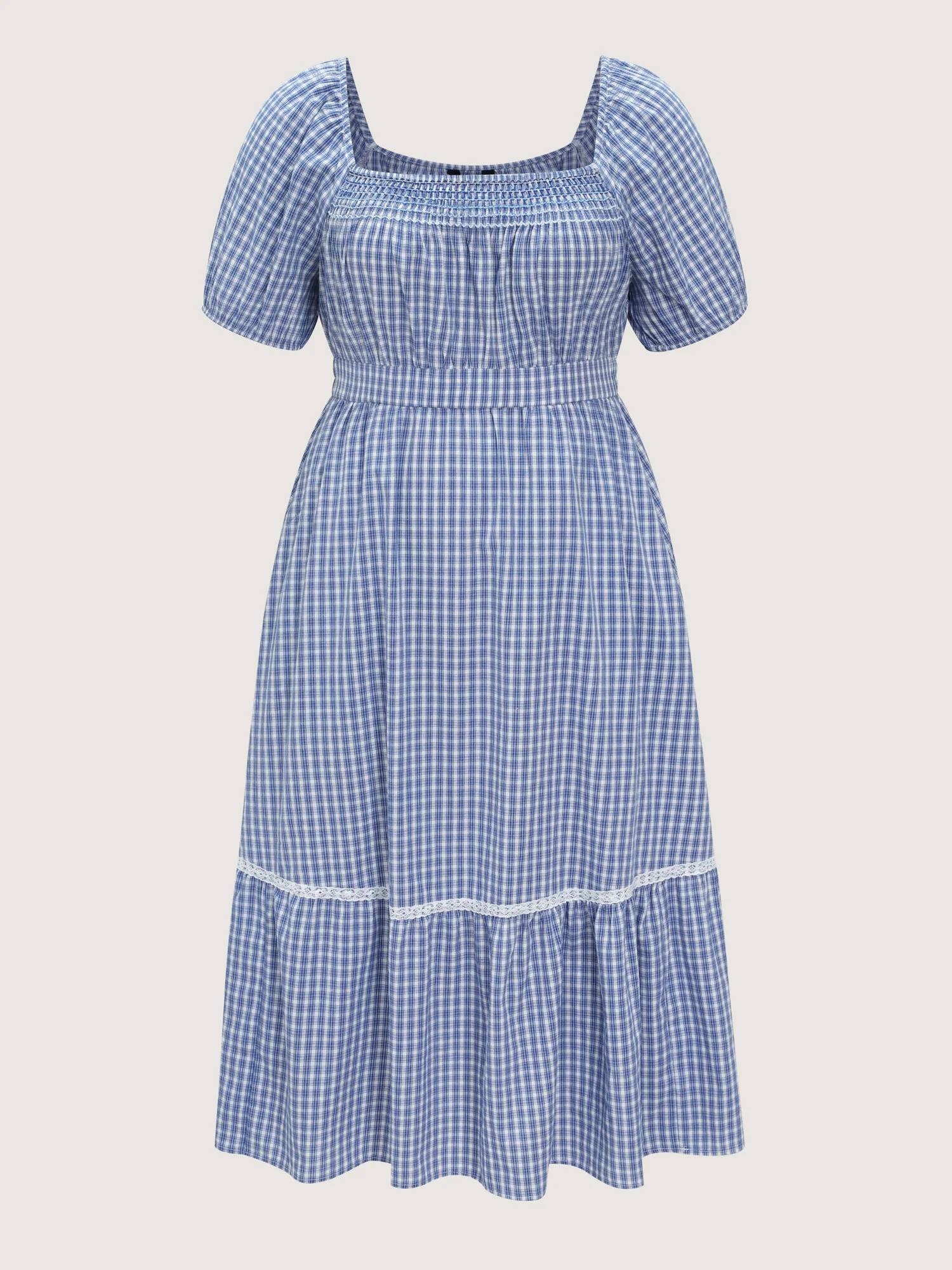Checkered Print Lace Trim Midi Dress - Image 7