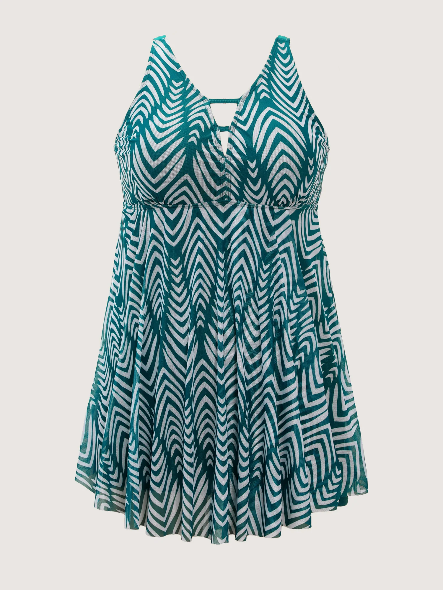 Chevron Print Flowy V-Neck Pocket Swim Dress - Image 9