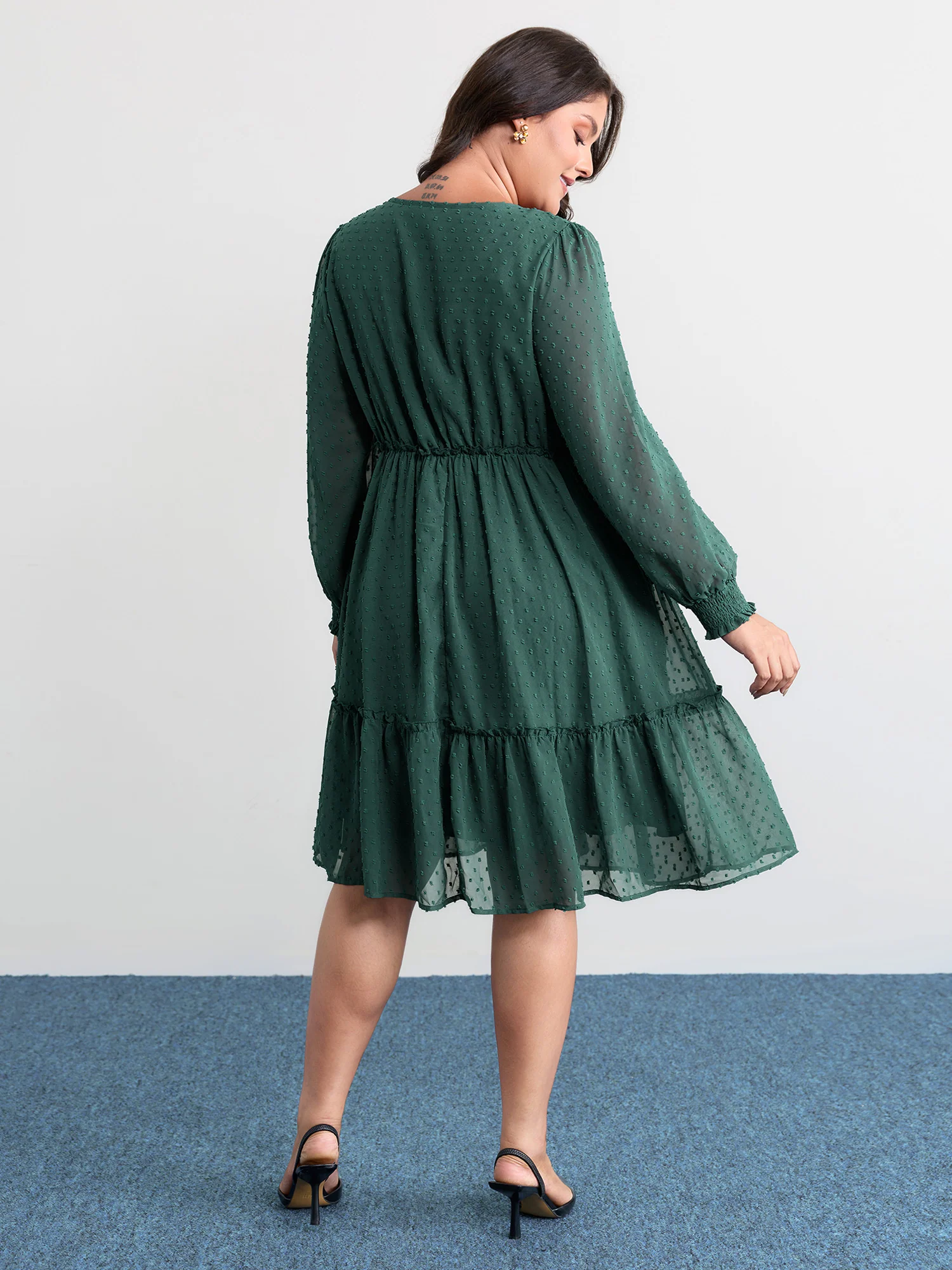 Chiffon Textured Shirred Ruffled Mini Dress - Image 4
