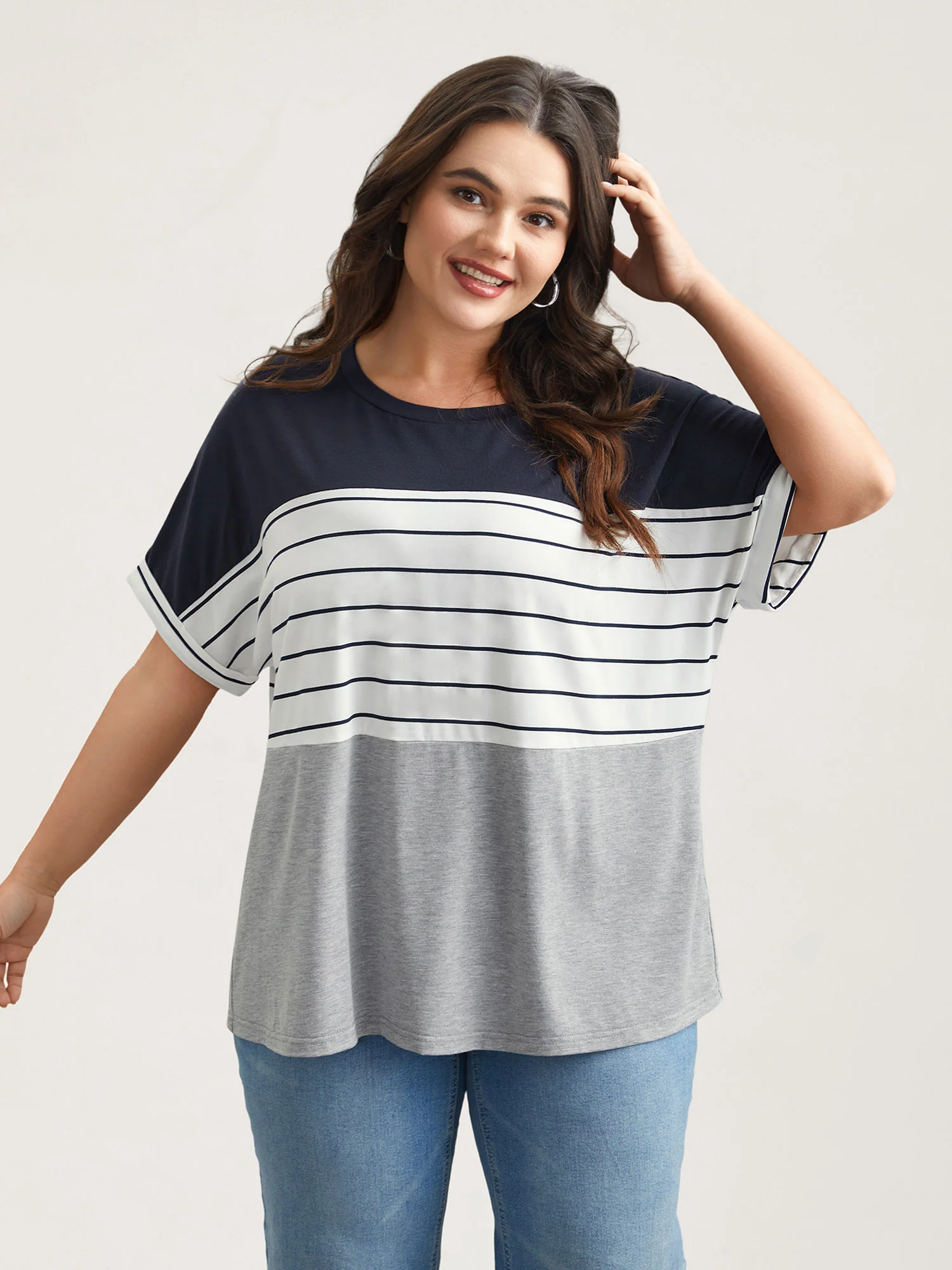 Color-Block Stretchy Stripes T-Shirt - Image 3