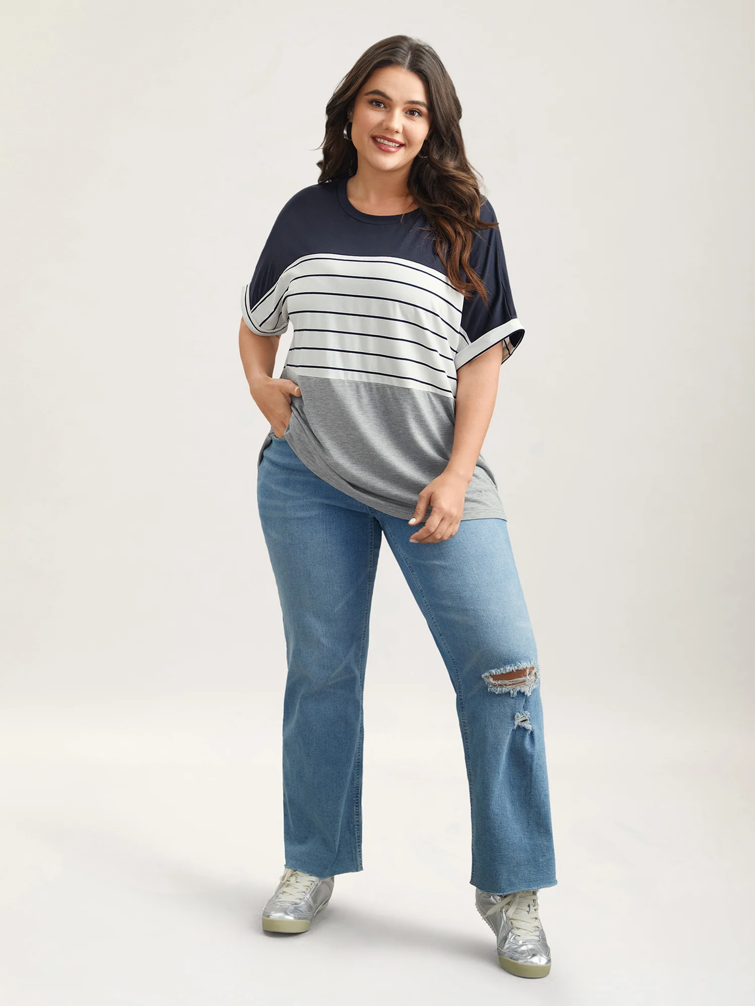 Color-Block Stretchy Stripes T-Shirt - Image 5