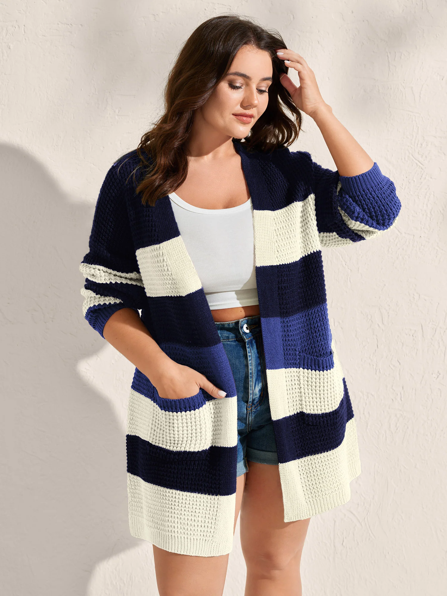 Color Block Textured Pockets Knit Cardigan - Image 8