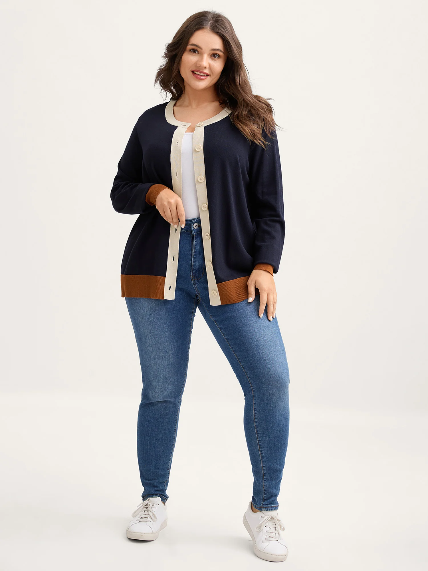 Supersoft Color Contrast Button-Down Knit Cardigan - Image 3
