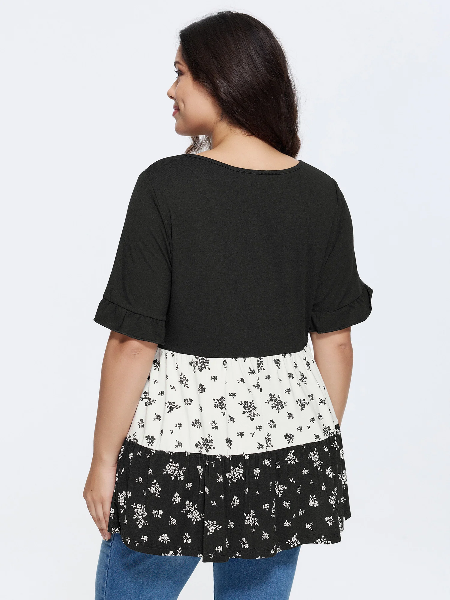 Color Contrast Floral Print Tiered Top - Image 5