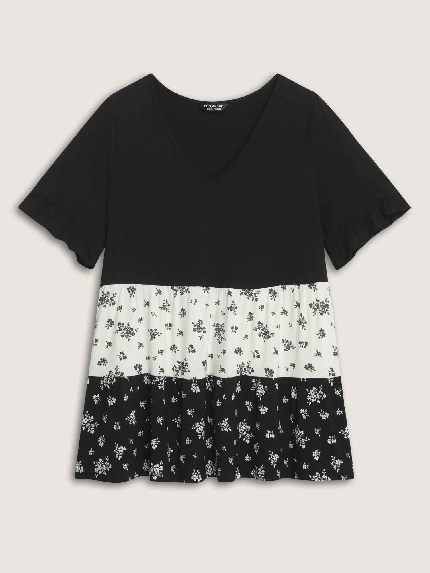 Color Contrast Floral Print Tiered Top - Image 8