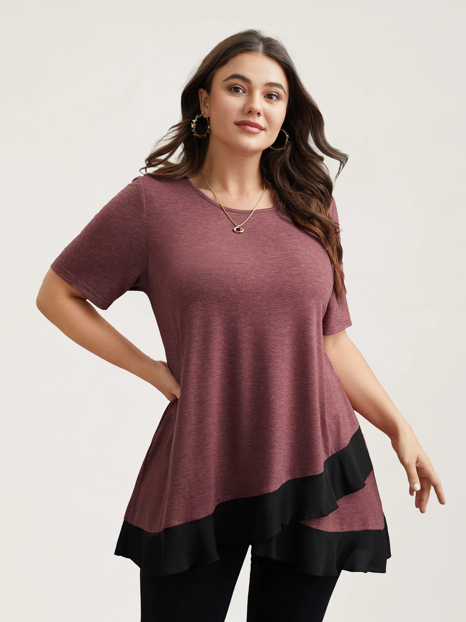 Color Contrast Overlap Hem Flared Top - Image 6