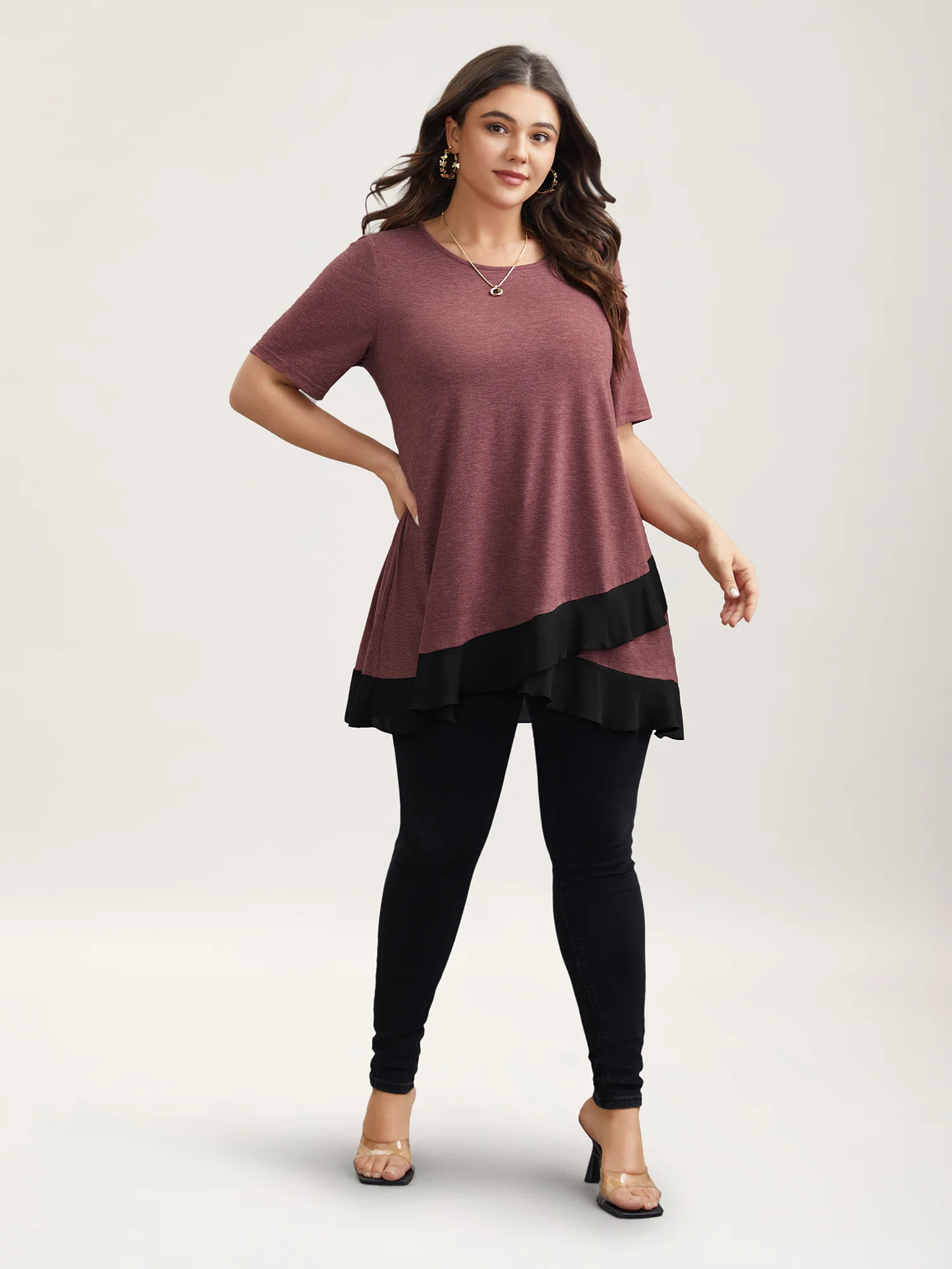 Color Contrast Overlap Hem Flared Top - Image 7