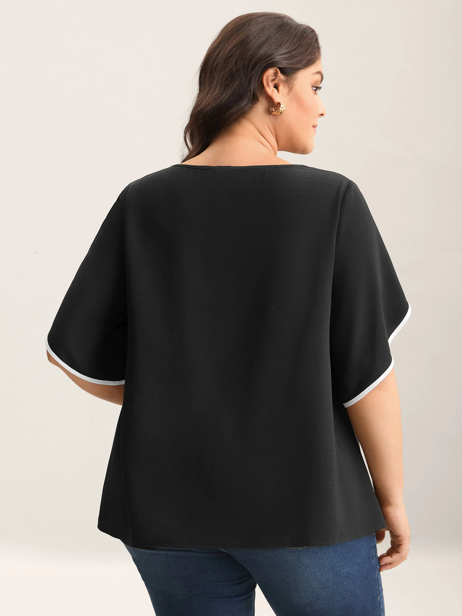 Color Contrast Petal Sleeve Shirt - Image 4