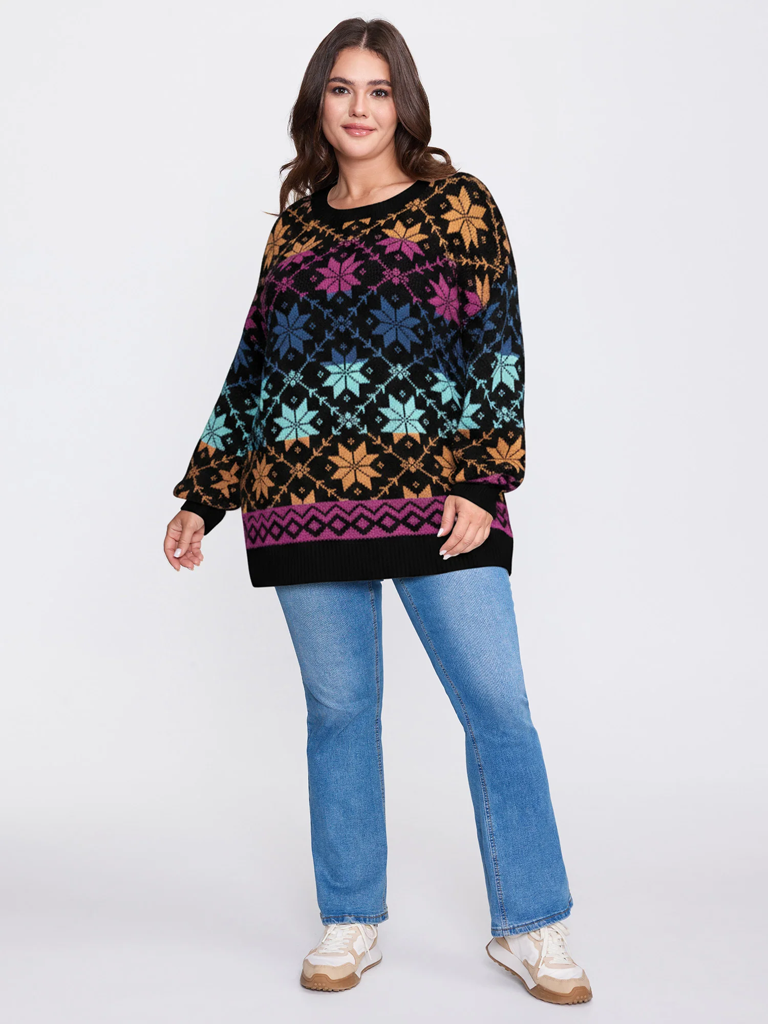 Color Gradient Snowflake Pattern Pullover - Image 3