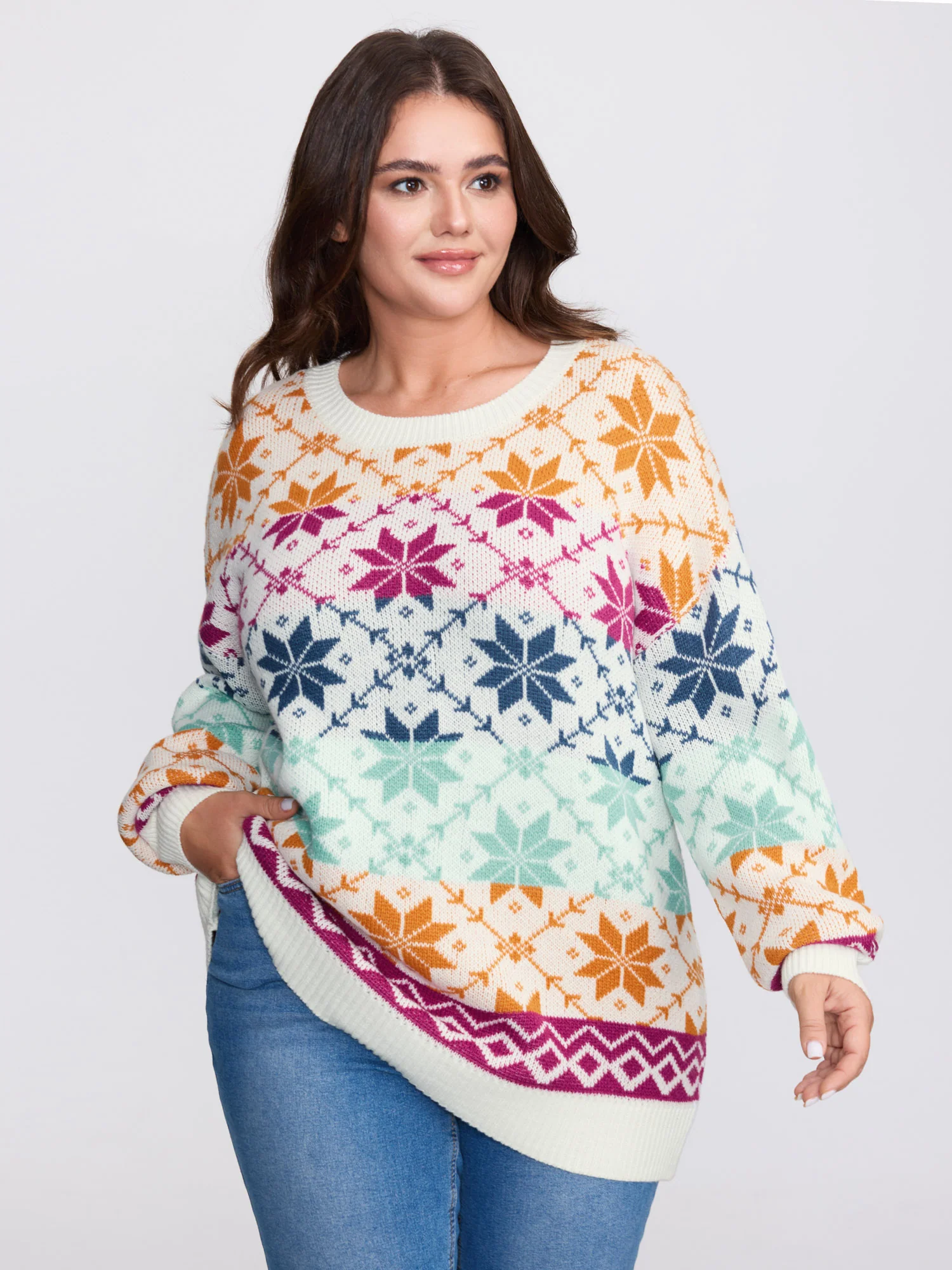 Color Gradient Snowflake Pattern Pullover - Image 5