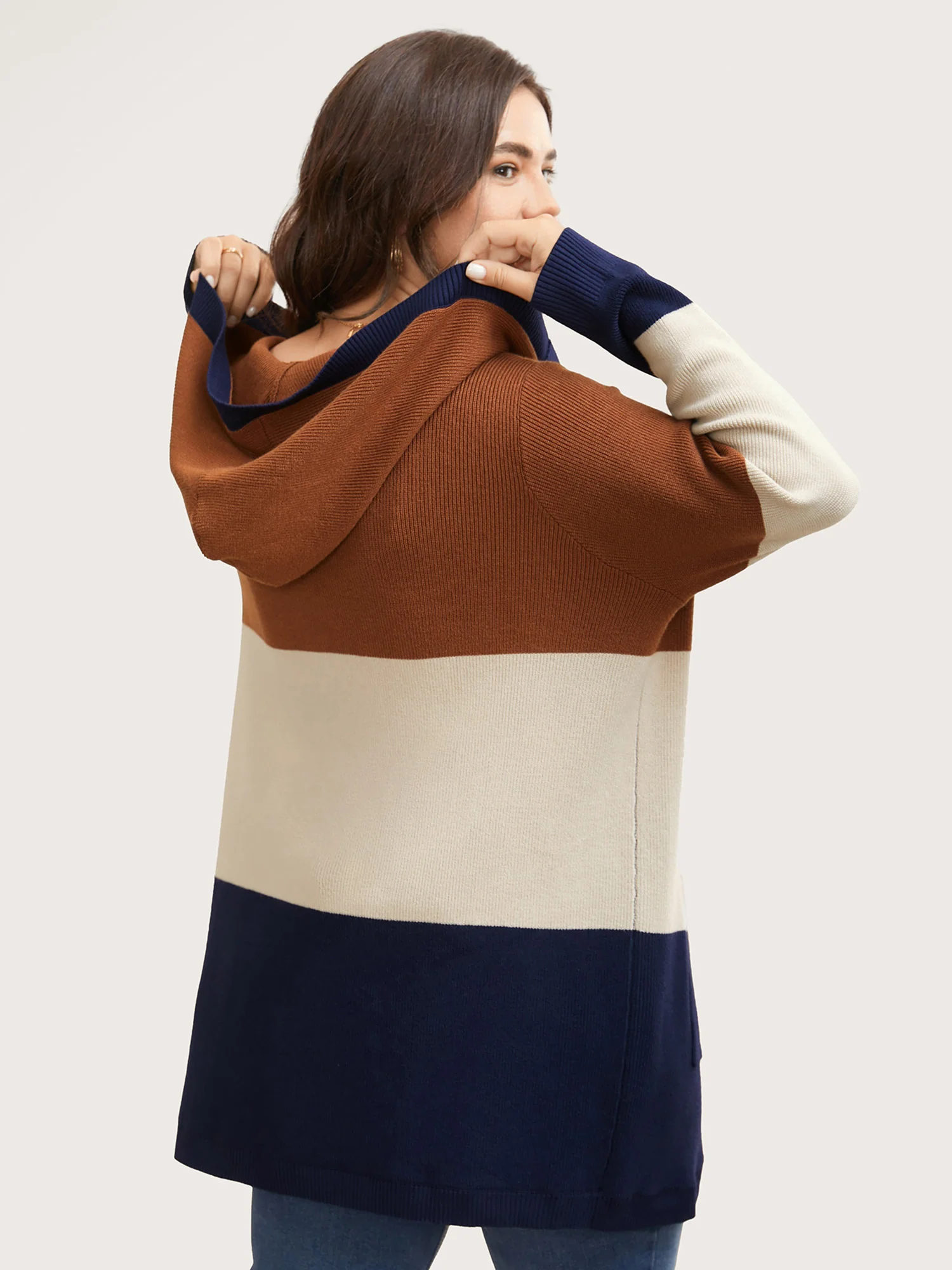 Colorblock Contrast Patched Pocket Hooded Cardigan - Image 5