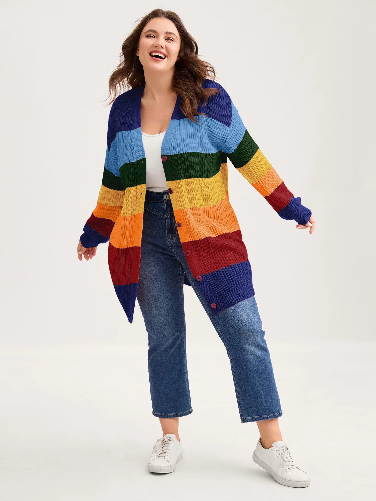 Colorblock Contrast Texture Button Cardigan - Image 11