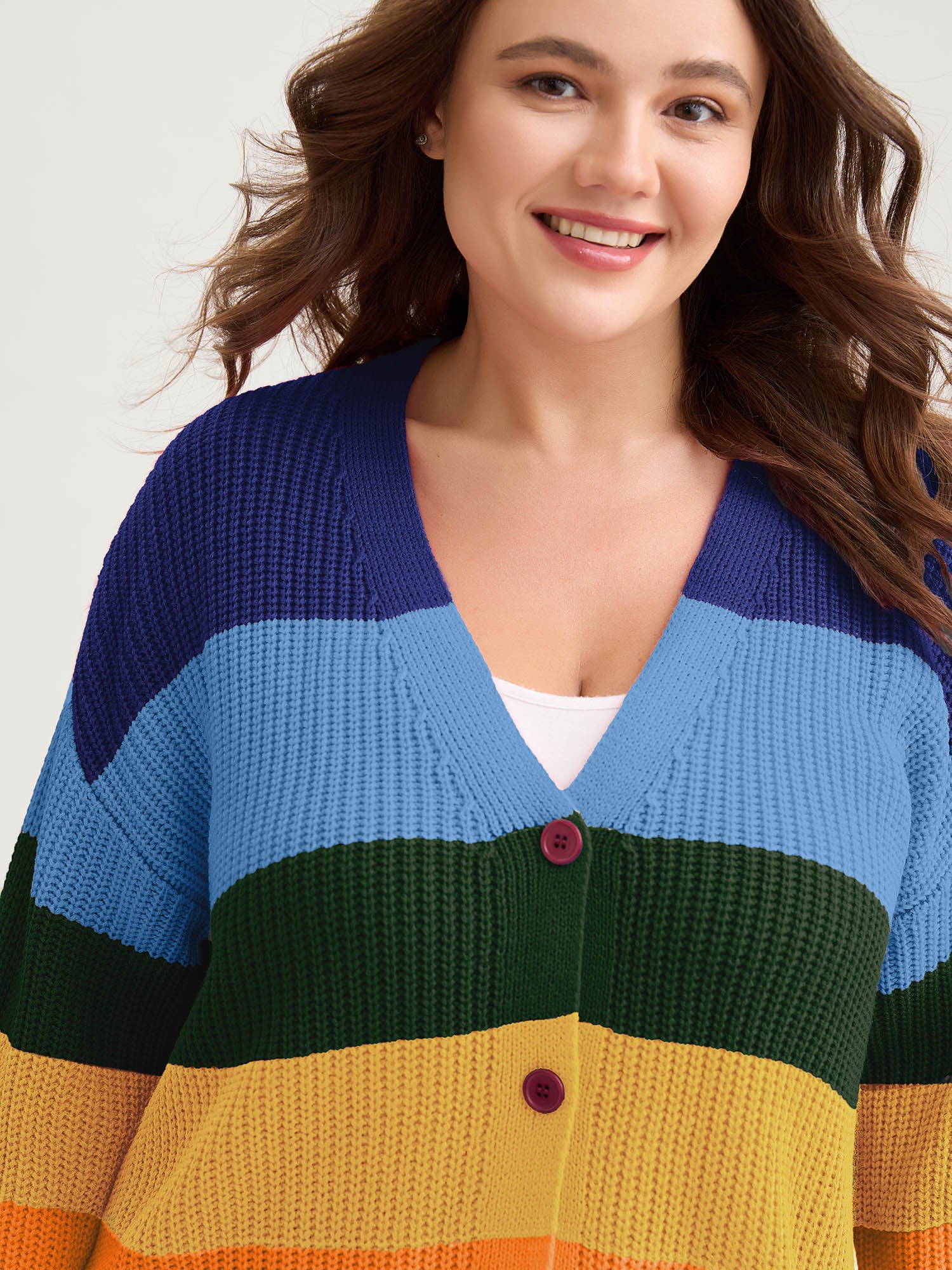 Colorblock Contrast Texture Button Cardigan - Image 13
