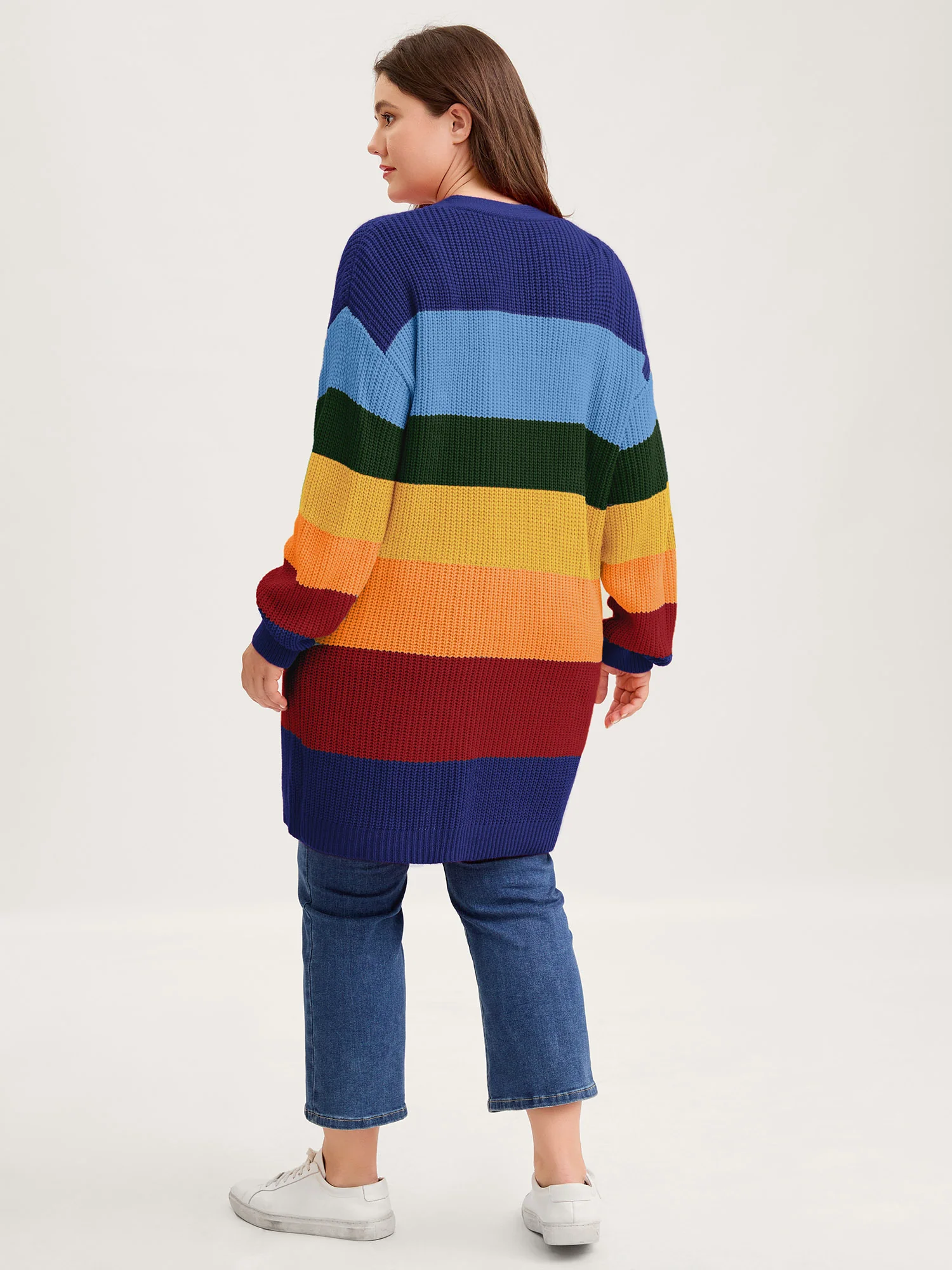 Colorblock Contrast Texture Button Cardigan - Image 14
