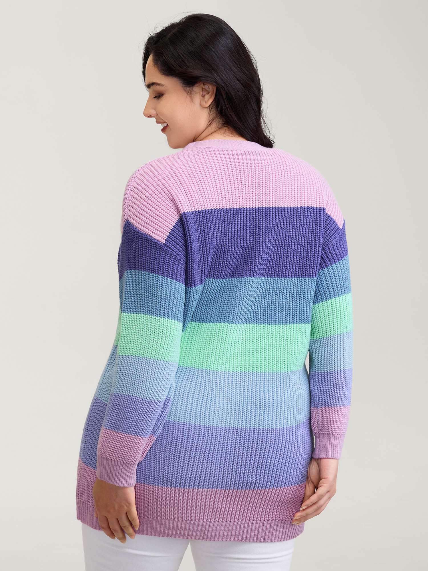 Colorblock Contrast Texture Button Cardigan - Image 5