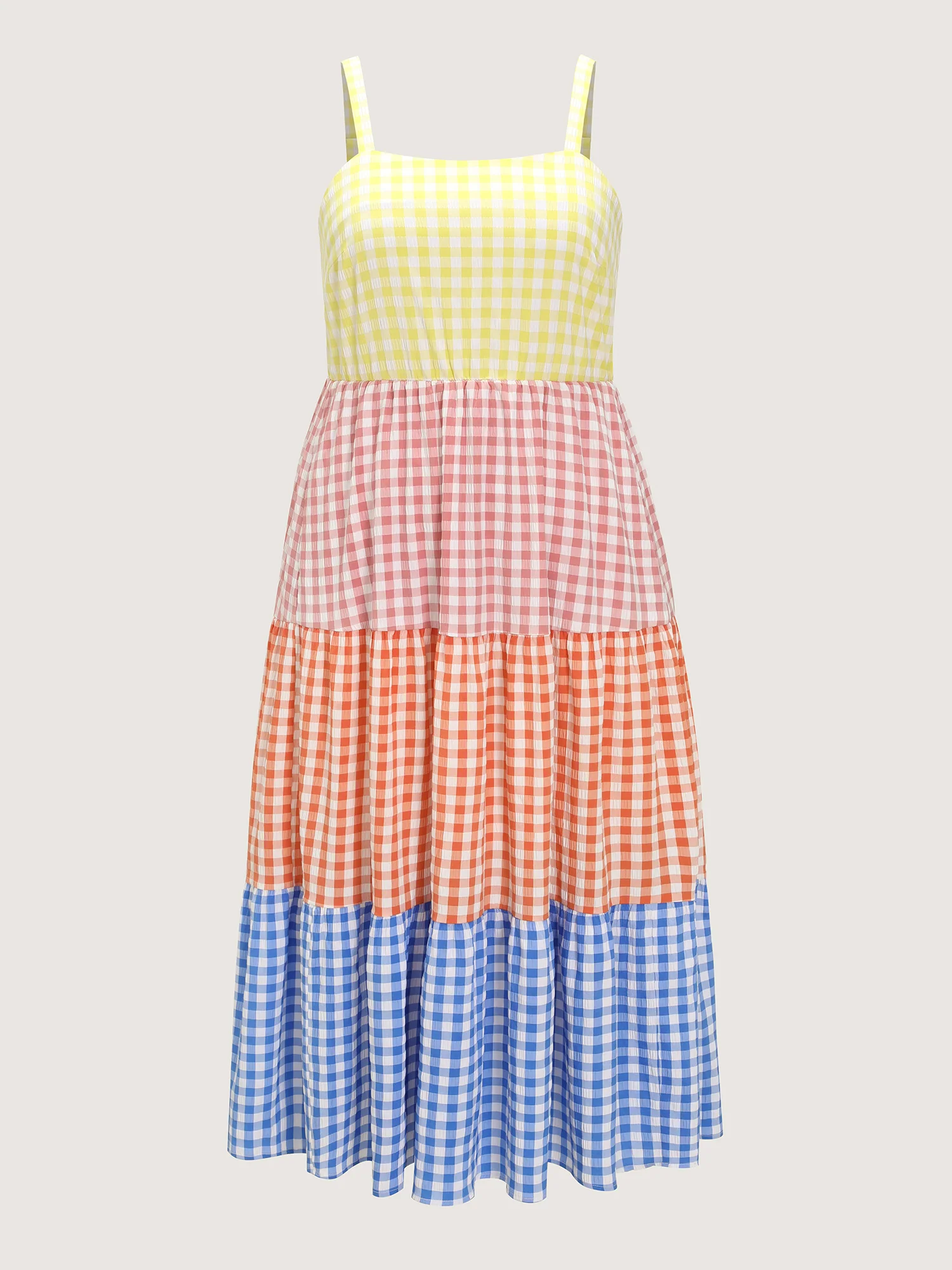 Colorblock Gingham Print Tiered Maxi Dress - Image 7
