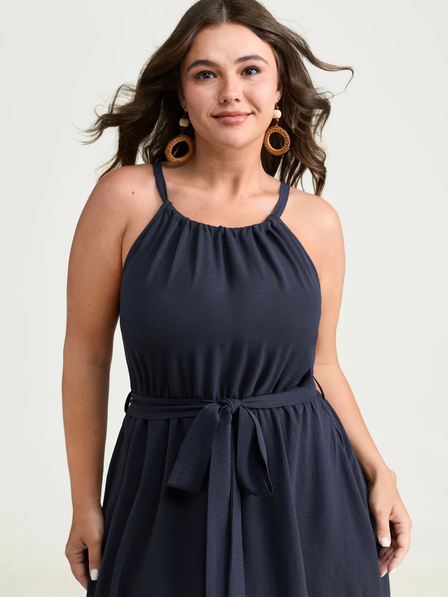 Colorful Boho Striped Hem Halter Neck Maxi Dress - Image 2
