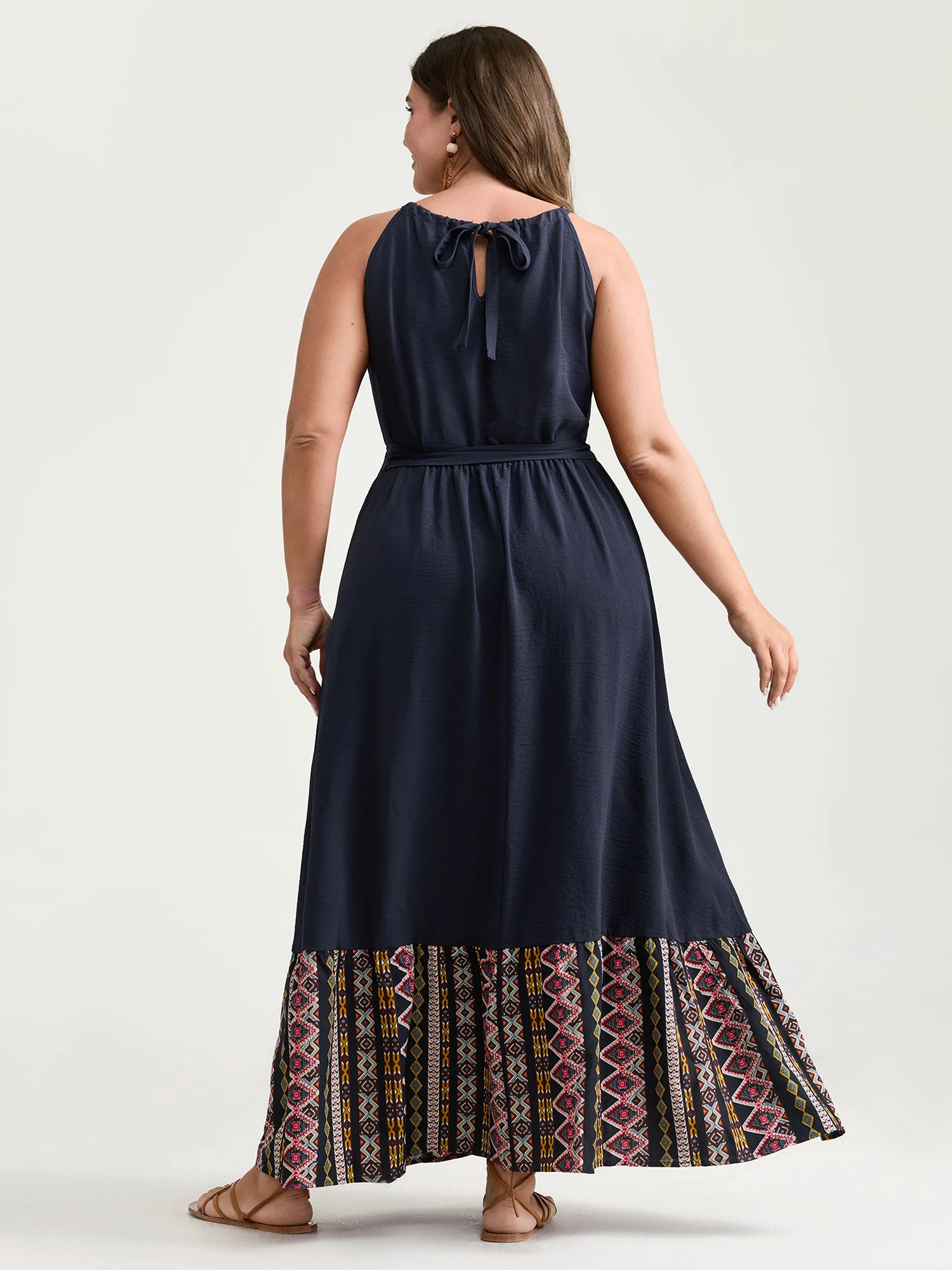 Colorful Boho Striped Hem Halter Neck Maxi Dress - Image 4